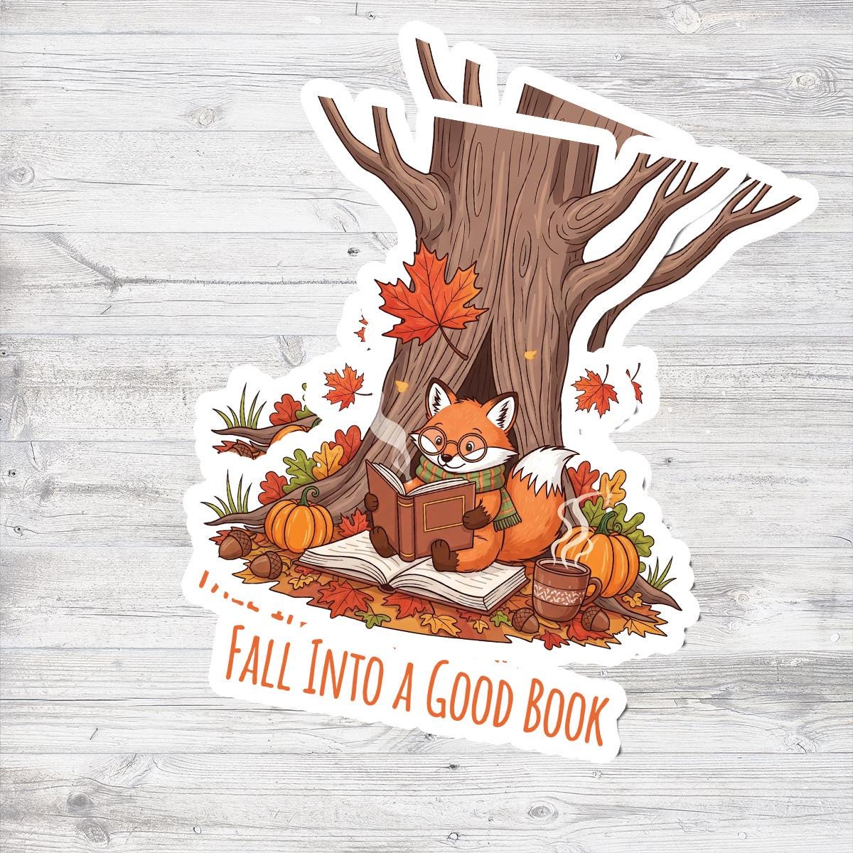 Fall Fox Reading Sticker – Cute Autumn Book Lover Vinyl Sticker, Cozy Pumpkin Spice Bookish Sticker for Journals, Laptops, Gifts