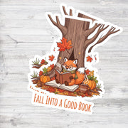 Fall Fox Reading Sticker – Cute Autumn Book Lover Vinyl Sticker, Cozy Pumpkin Spice Bookish Sticker for Journals, Laptops, Gifts