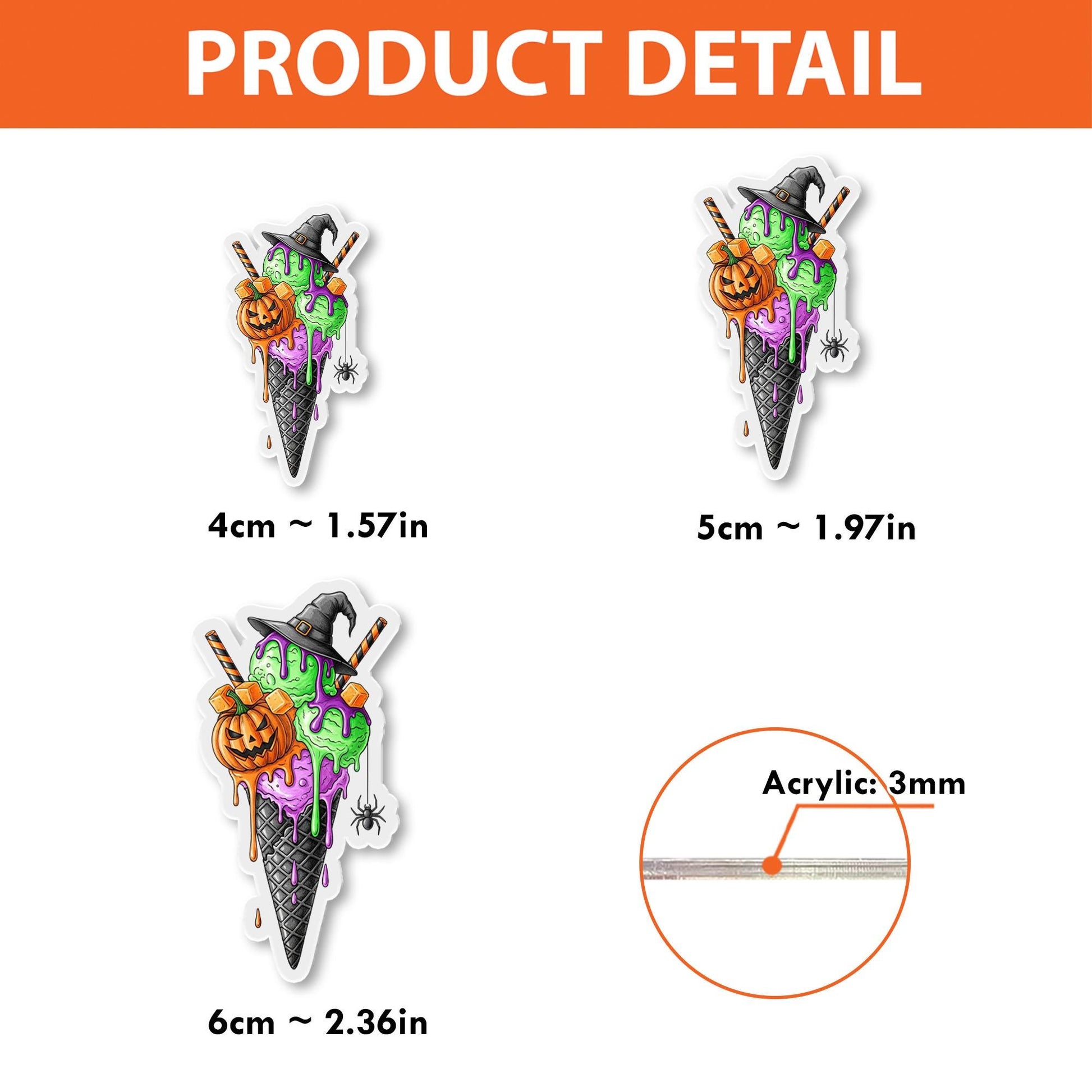Halloween Badge Reel – Witch Ice Cream Cone ID Holder, Cute Spooky Retractable Clip, Nurse Teacher Fall Accessory