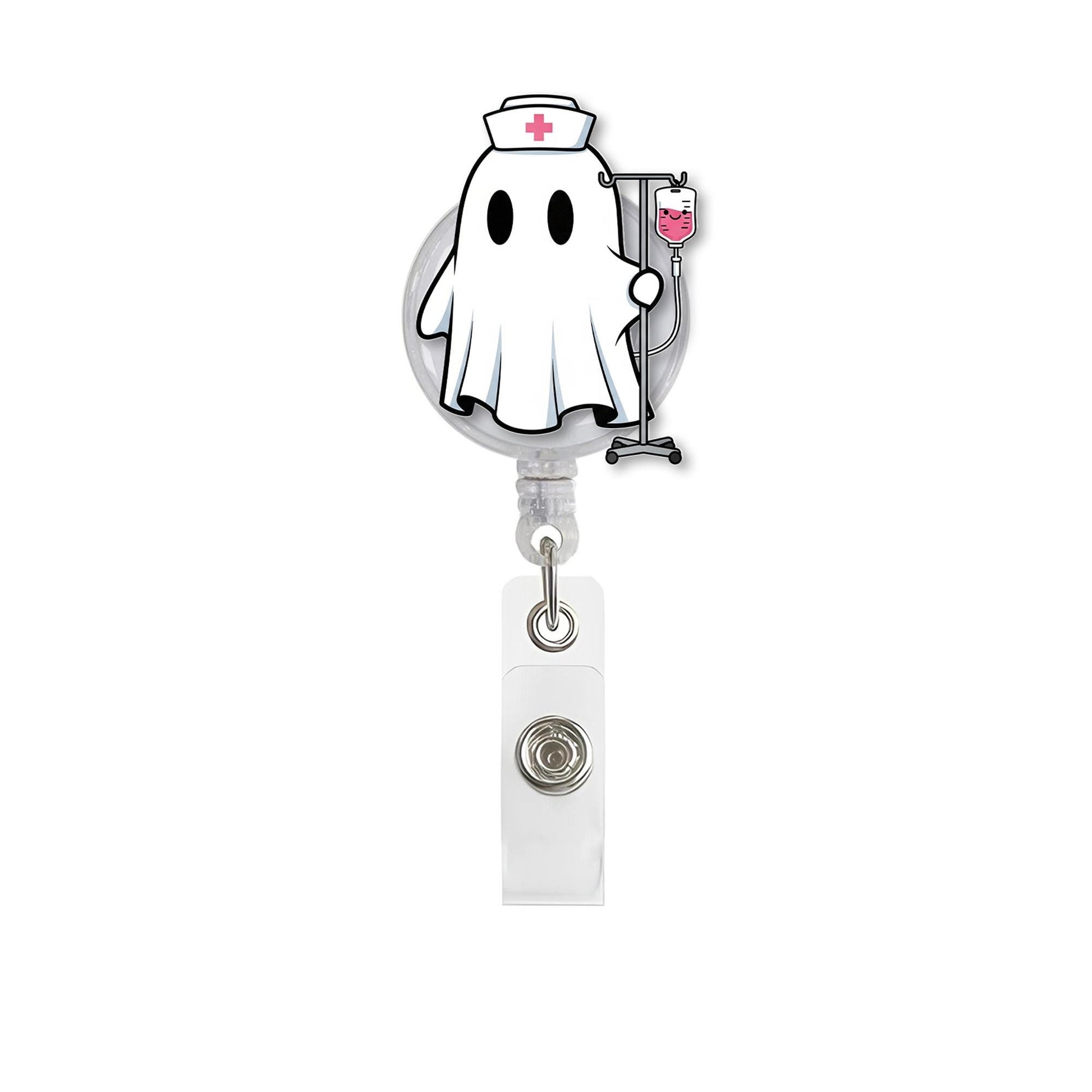 Ghost Nurse Badge Reel – Cute Halloween ID Holder for Nurses, Spooky Retractable Clip, Funny RN Badge Accessory