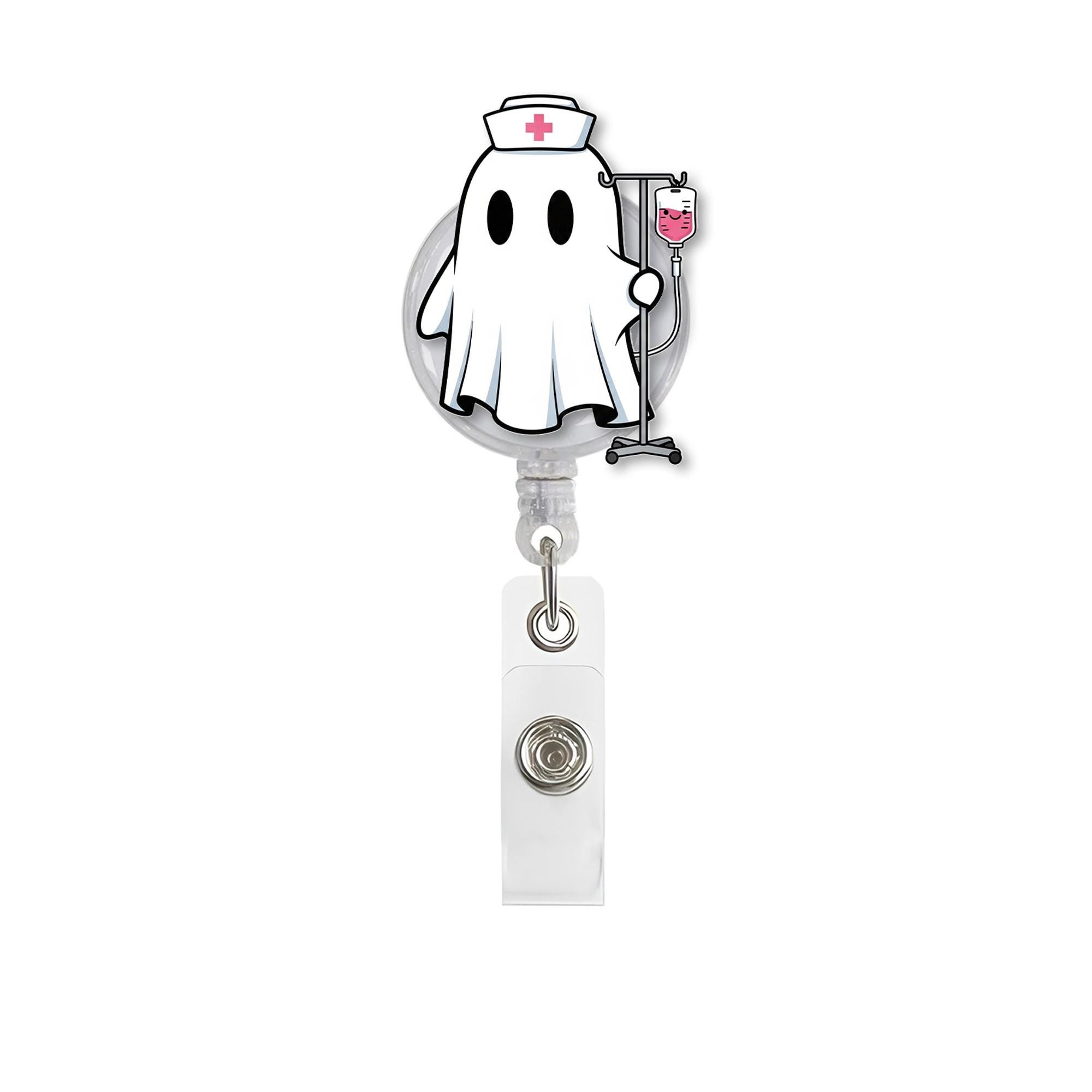 Ghost Nurse Badge Reel – Cute Halloween ID Holder for Nurses, Spooky Retractable Clip, Funny RN Badge Accessory