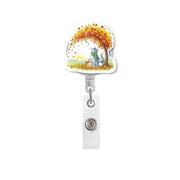 Autumn Cats Retractable ID Badge Reel, Fall Leaves Name Badge Holder, Cute Animal Nurse Lanyard, Vet Tech Office Gift, Clip On Card Holder