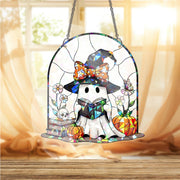 Ghost Reading Book Halloween Stained Glass Window Hanging, Spooky Reader Decor, Cute Witchy Gift, Fall Home Decor