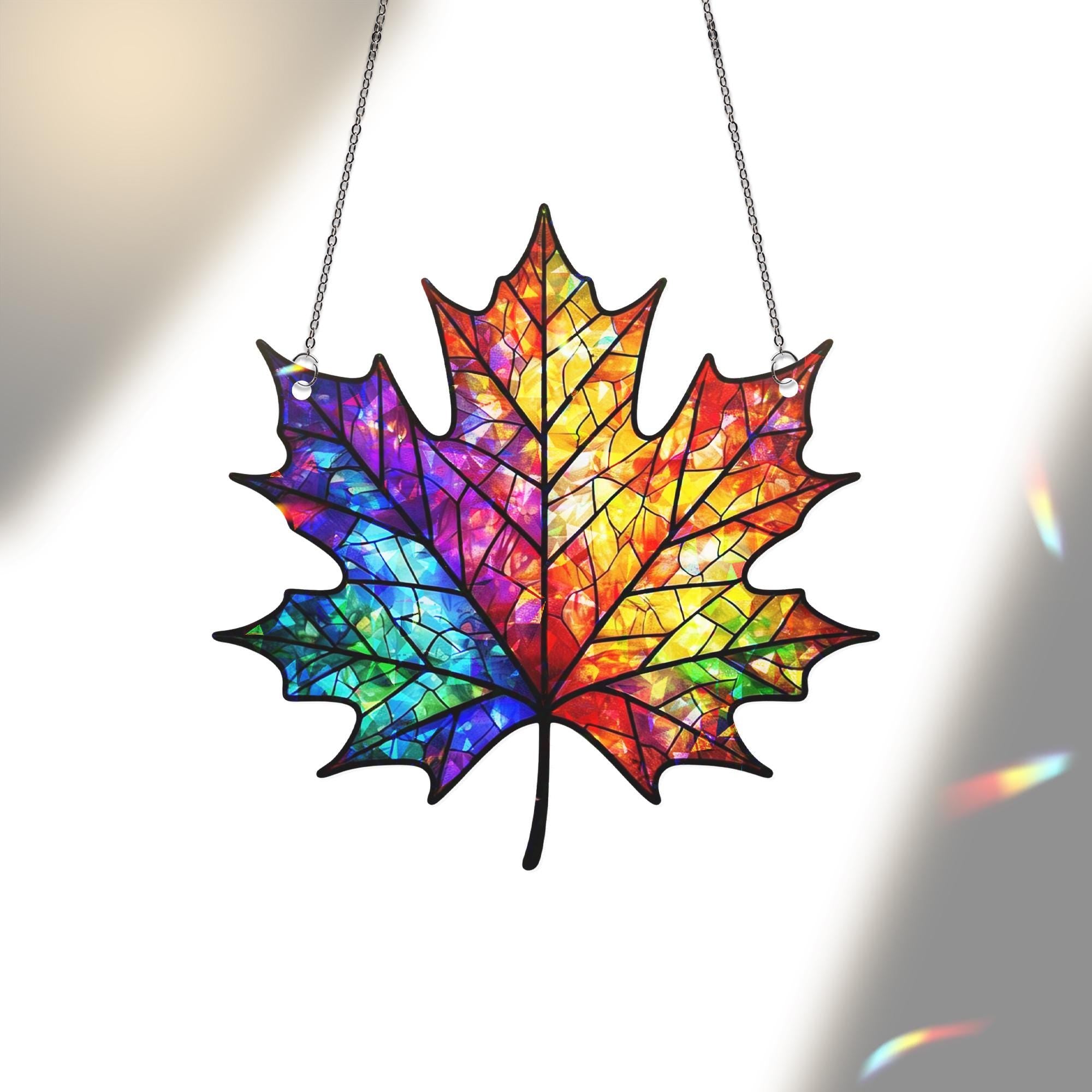 Rainbow Maple Leaf Acrylic Window Hanging | Colorful Autumn Suncatcher Decor | Fall Window Art | Bright Leaf Panel Gift