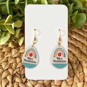 Custom Teacher Name Earrings | Personalized Back to School Jewelry | Apple Rainbow Dangle Earrings | Teacher Gift for Women