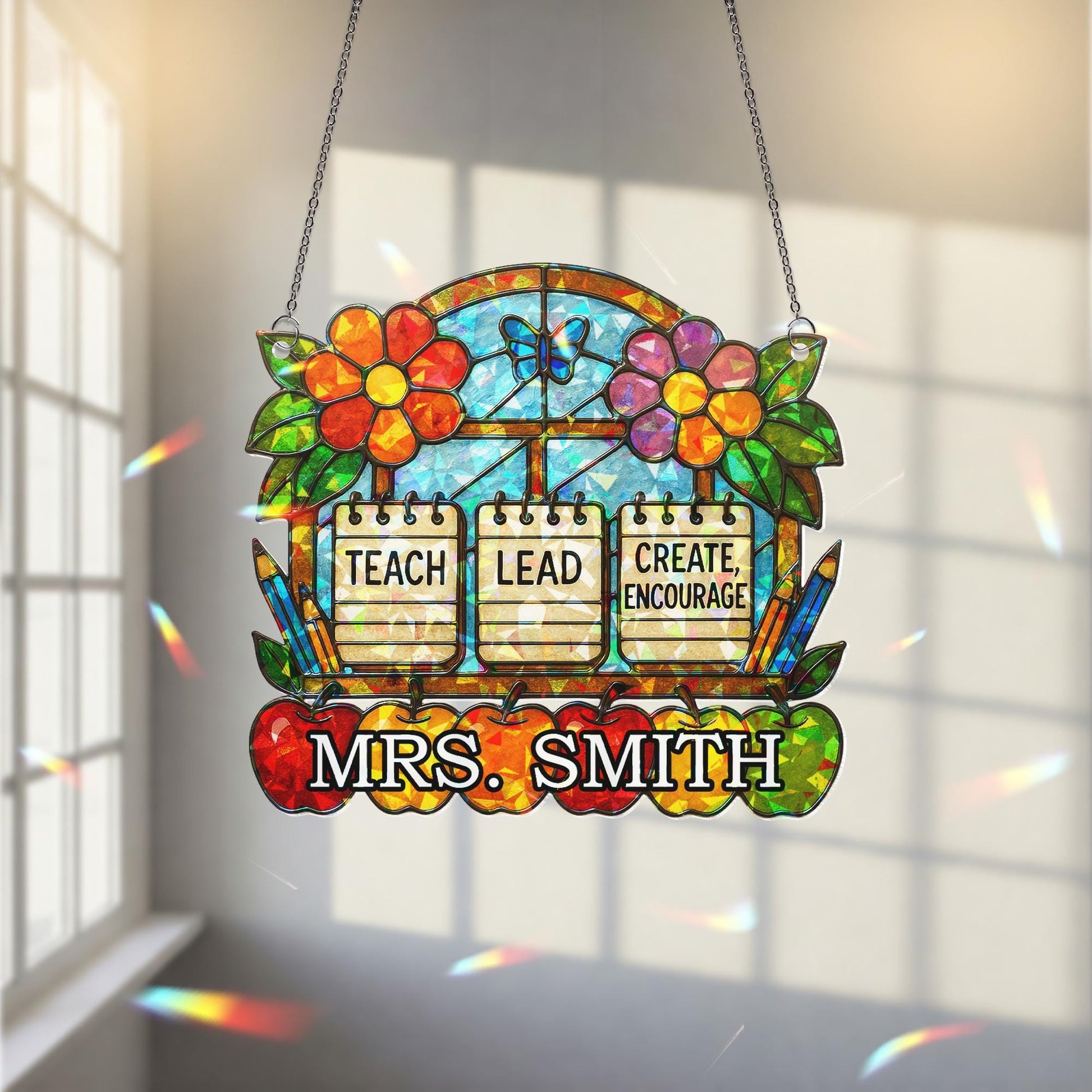 Personalized Teacher Hologram ACRYLIC Window Hanging – Teach Lead Encourage Gift – Classroom Decor – Teacher Custom Name Sign - School Decor