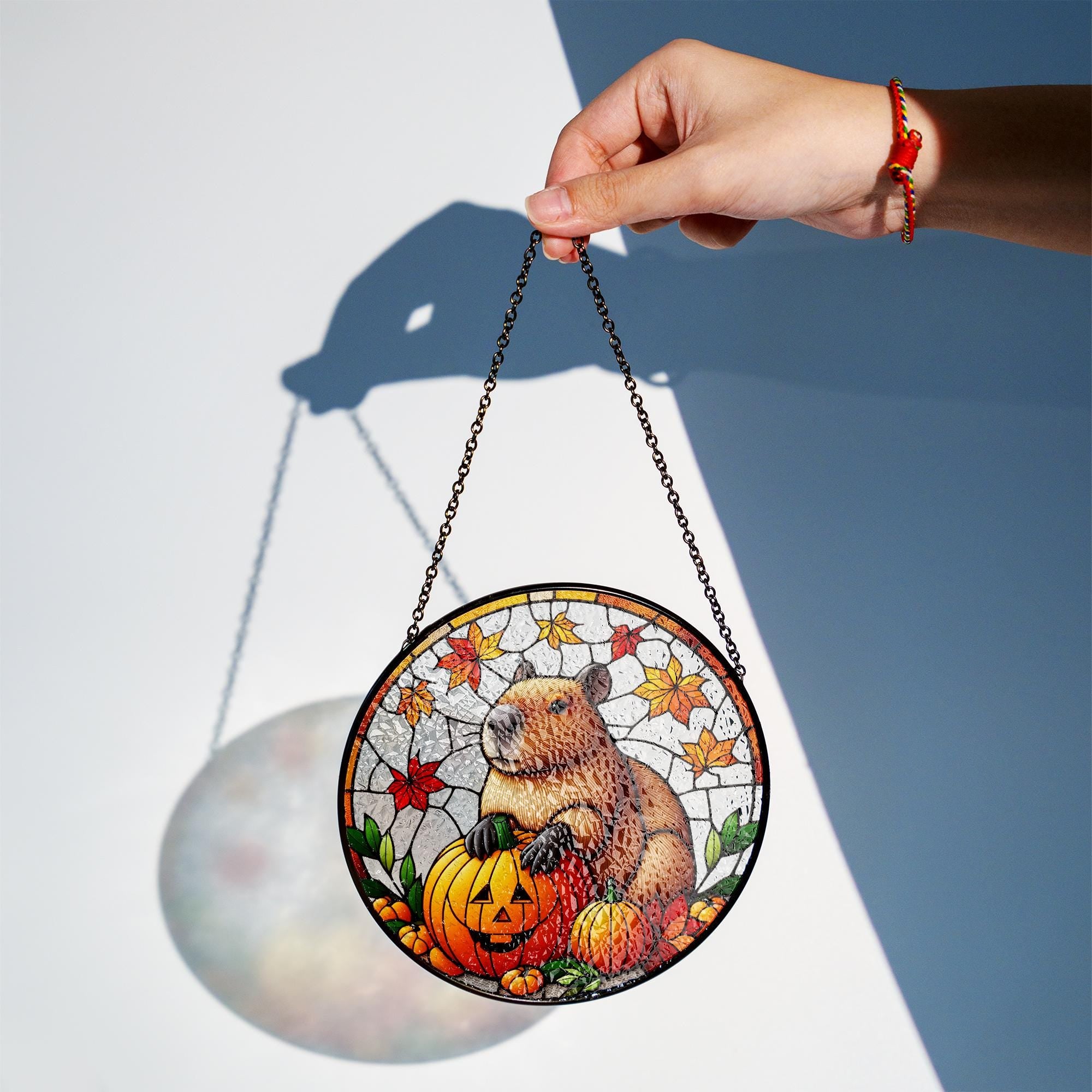 Capybara Halloween Suncatcher, Glass Pumpkin Decor, Fall Animal Window Art, Cute Autumn Capybara Hanging Gift