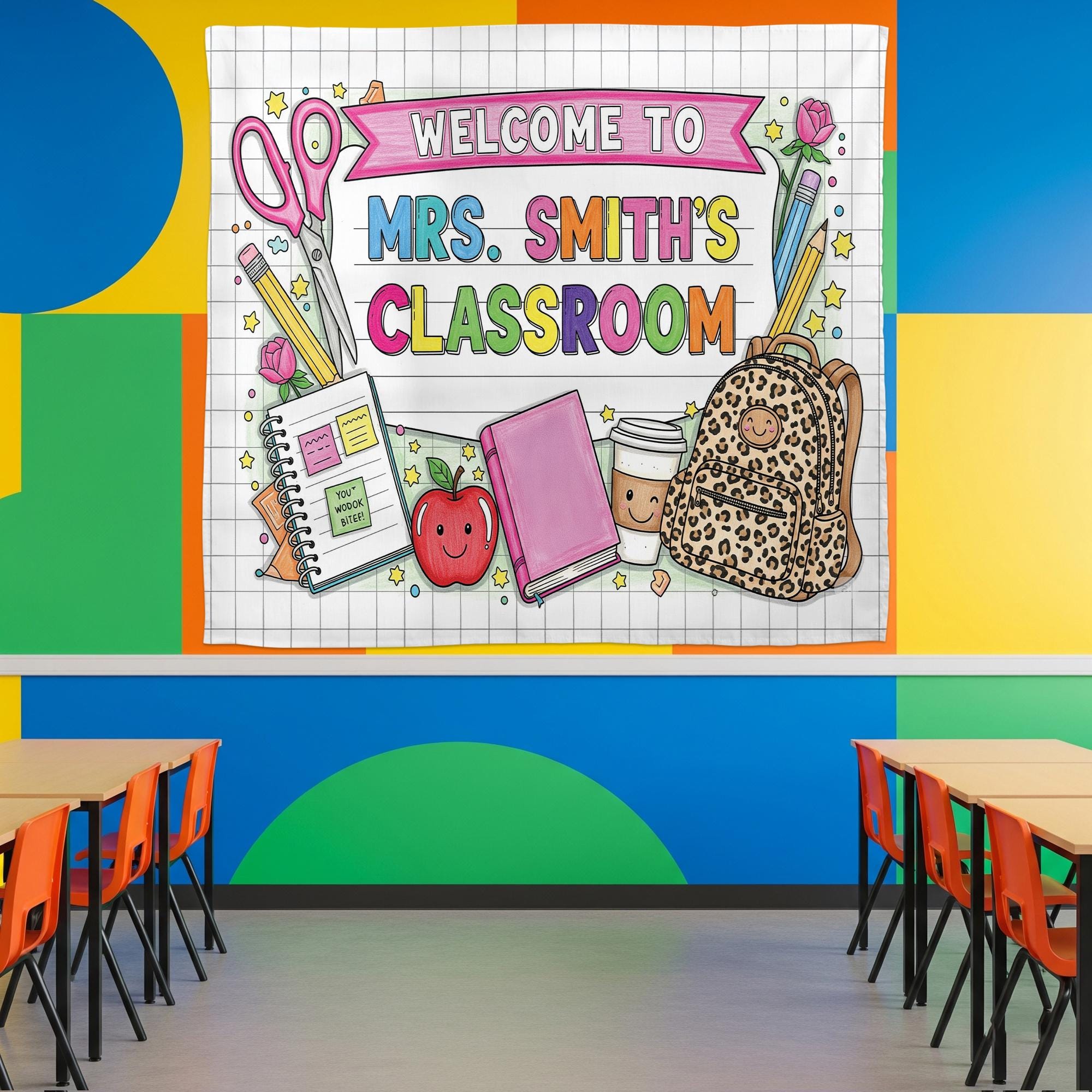 Personalized Classroom Tapestry, Teacher Name Wall Banner, Cute Back to School Decor, Welcome Sign for Classroom,Custom Gift,Classroom Decor