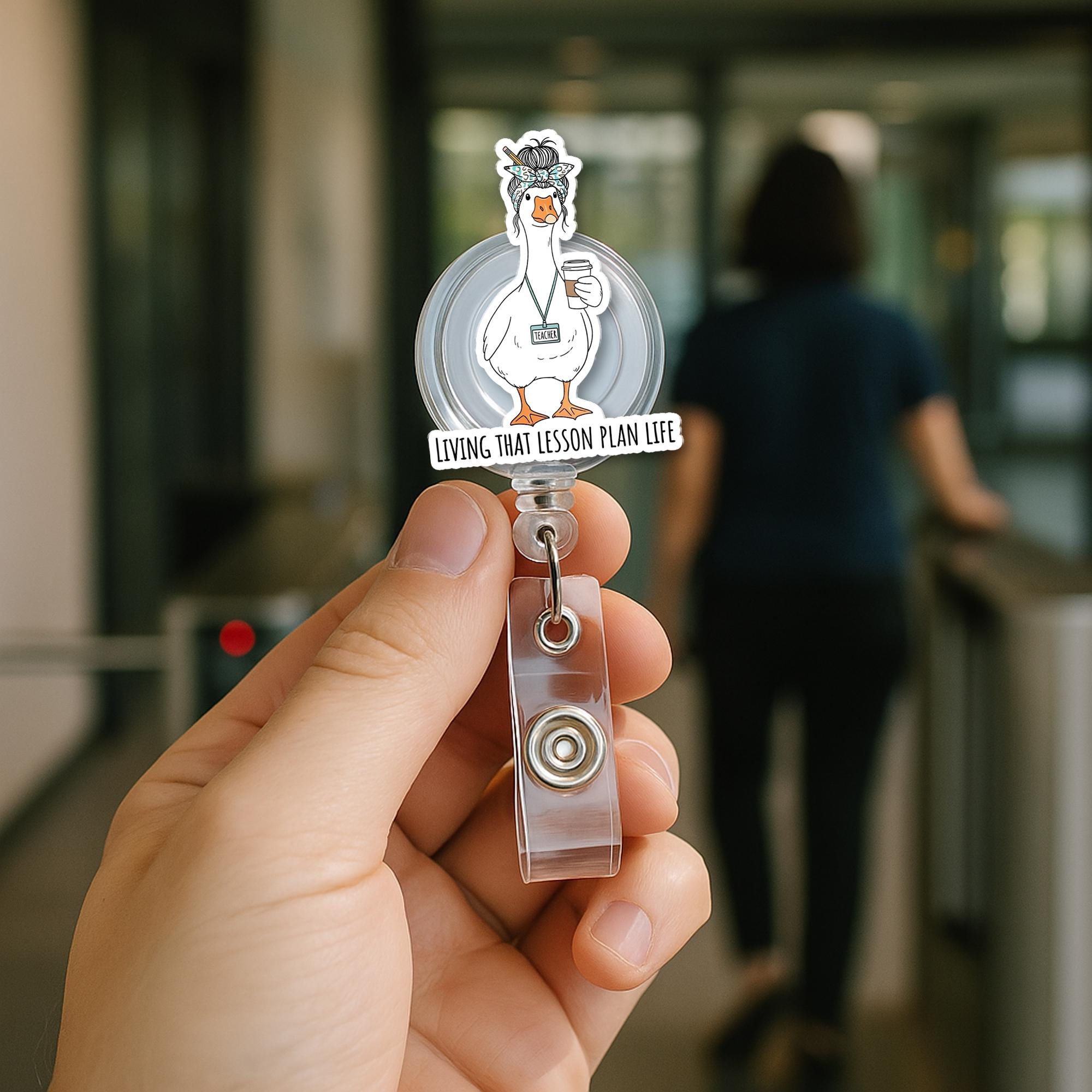 Funny Teacher Badge Reel – Teacher Goose ID Holder – Living That Lesson Plan Life Badge Clip – Cute Name Tag Clip for Educators, Teachers