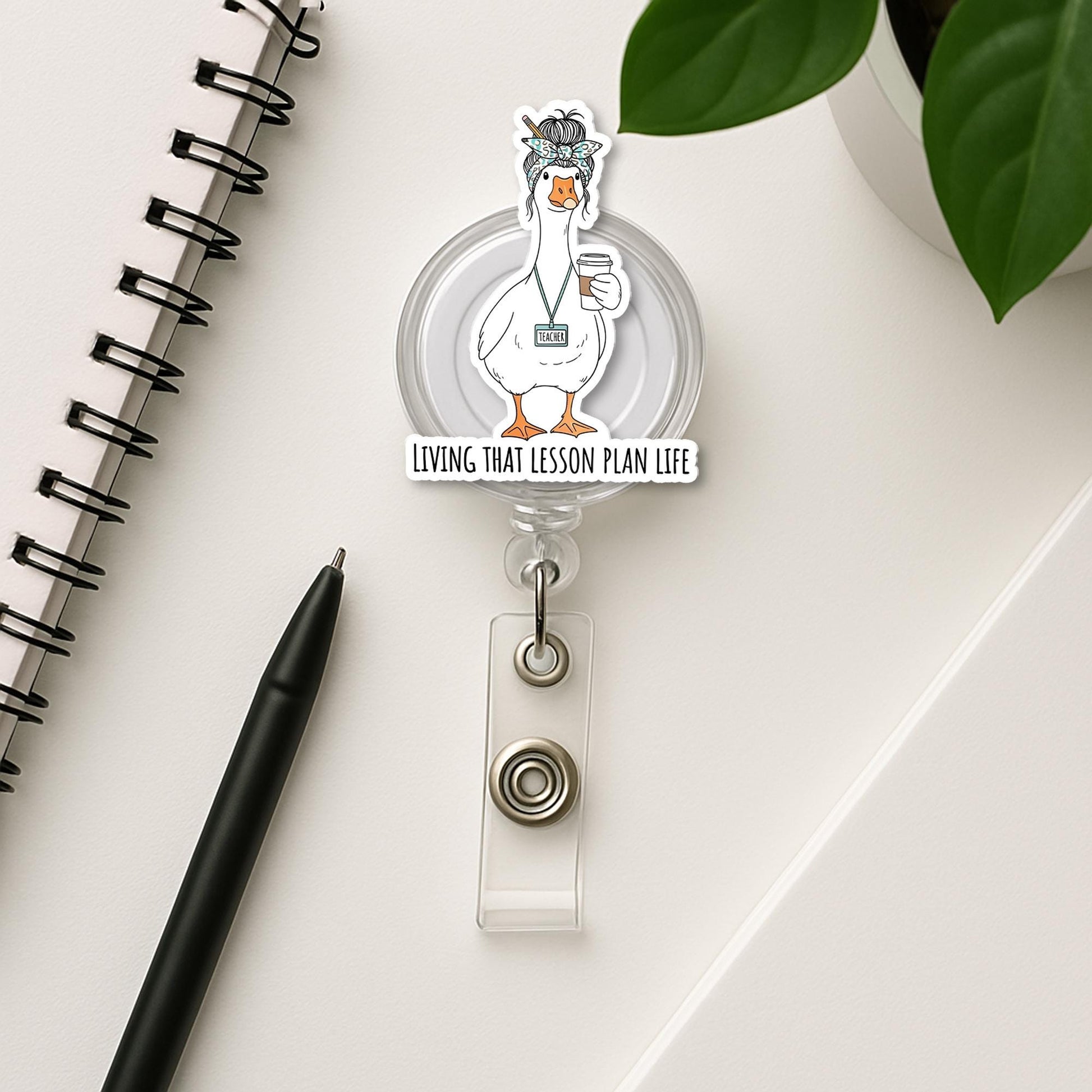 Funny Teacher Badge Reel – Teacher Goose ID Holder – Living That Lesson Plan Life Badge Clip – Cute Name Tag Clip for Educators, Teachers