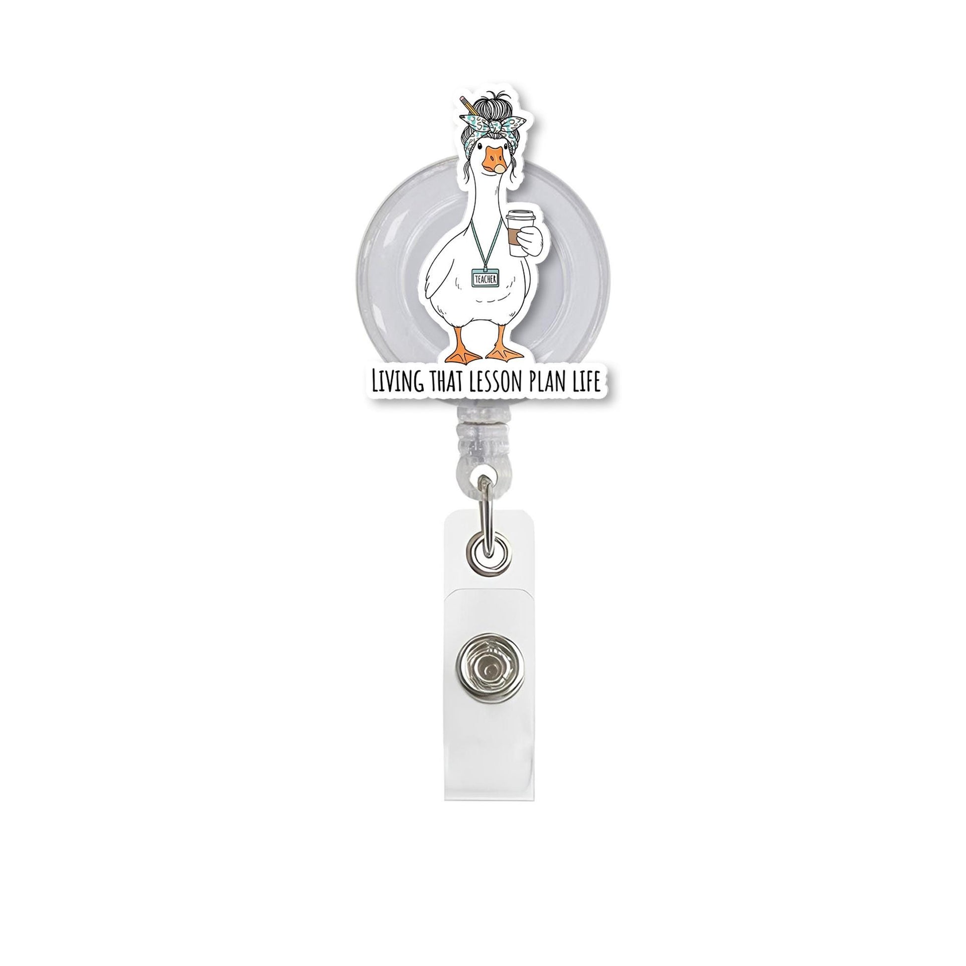 Funny Teacher Badge Reel – Teacher Goose ID Holder – Living That Lesson Plan Life Badge Clip – Cute Name Tag Clip for Educators, Teachers