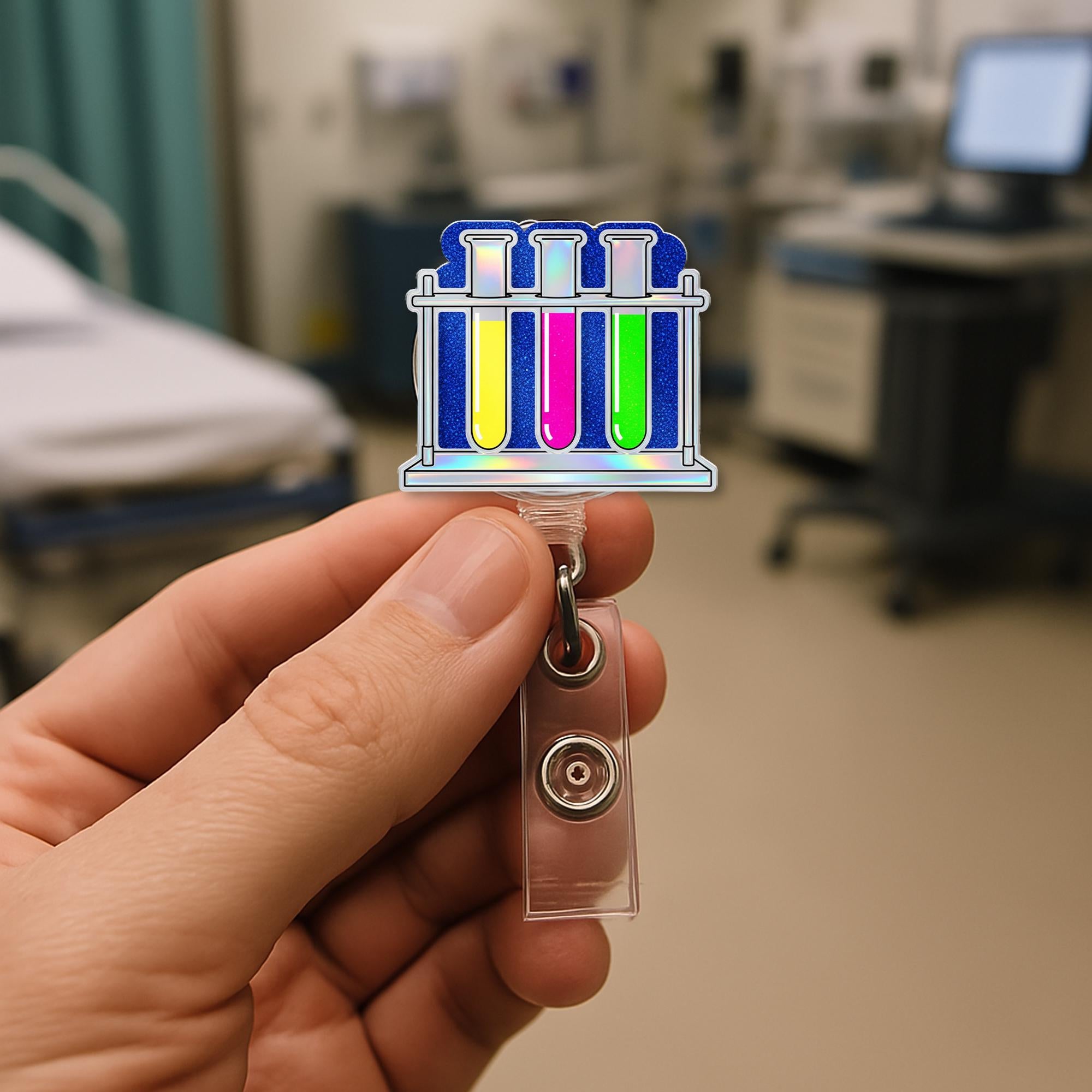 Colorful Test Tube Badge Reel – Science Lab ID Holder, Fun Chemistry Name Tag Clip for Teachers, Nurses, and Scientists, Back To School Gift