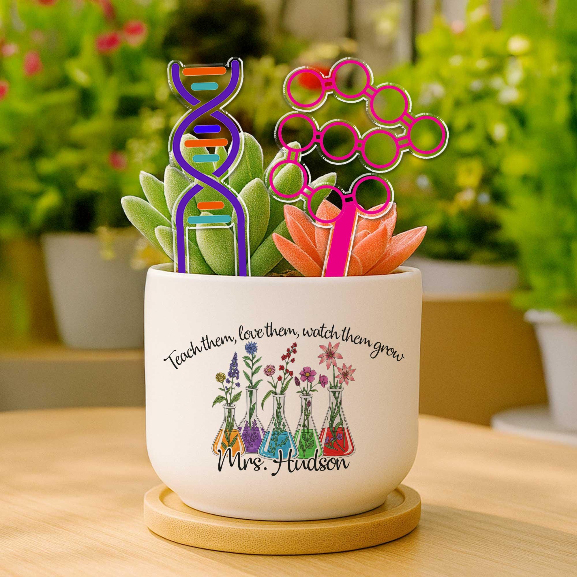 Science Teacher Plant Pot with Free DNA Marker, Teacher Appreciation Gift, Back to School Desk Decor, Chemistry & Biology for Classroom