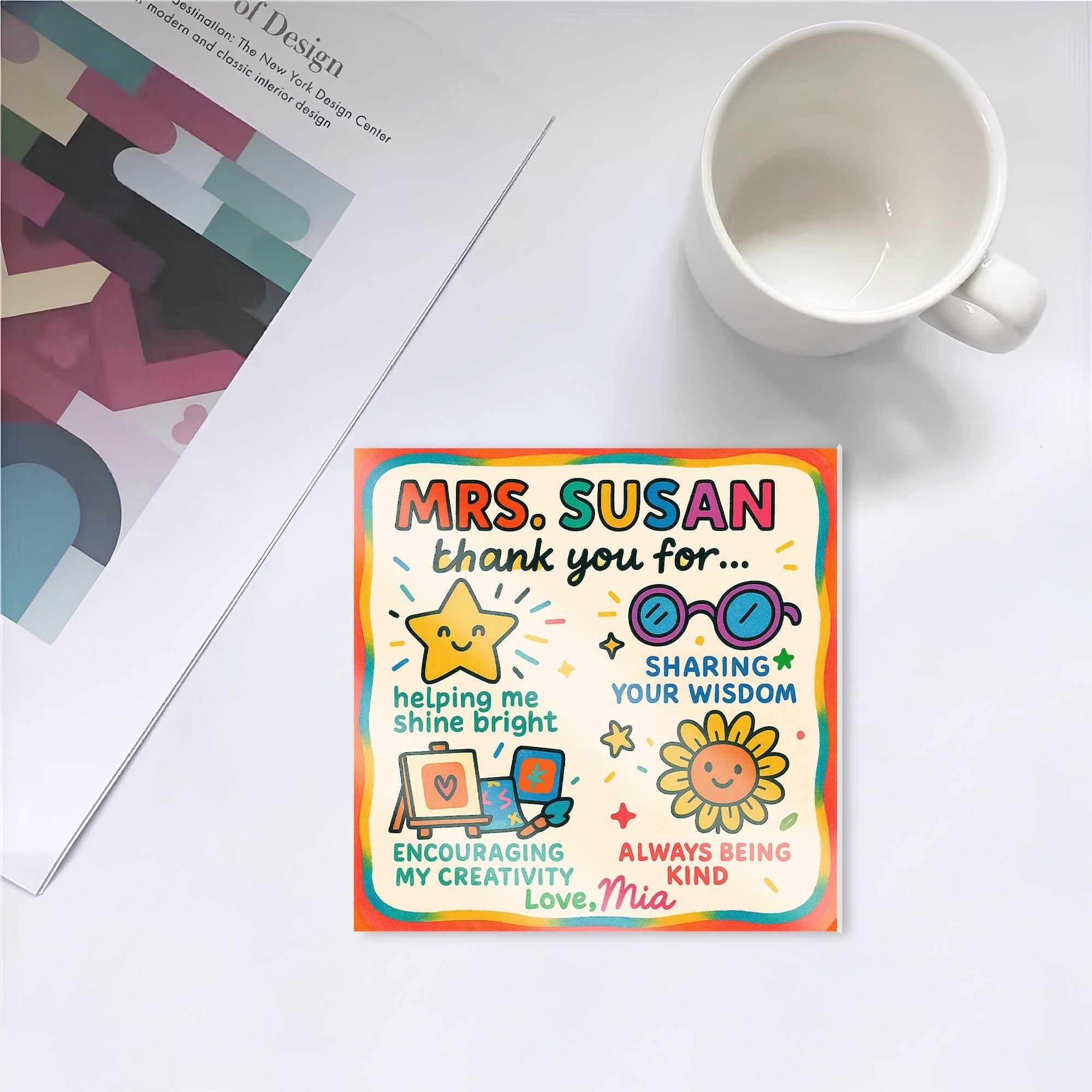 Thank You Teacher Coaster – Personalized Gift from Student, Cute Appreciation Gift for Mrs. Susan, End of Year Teacher Coaster