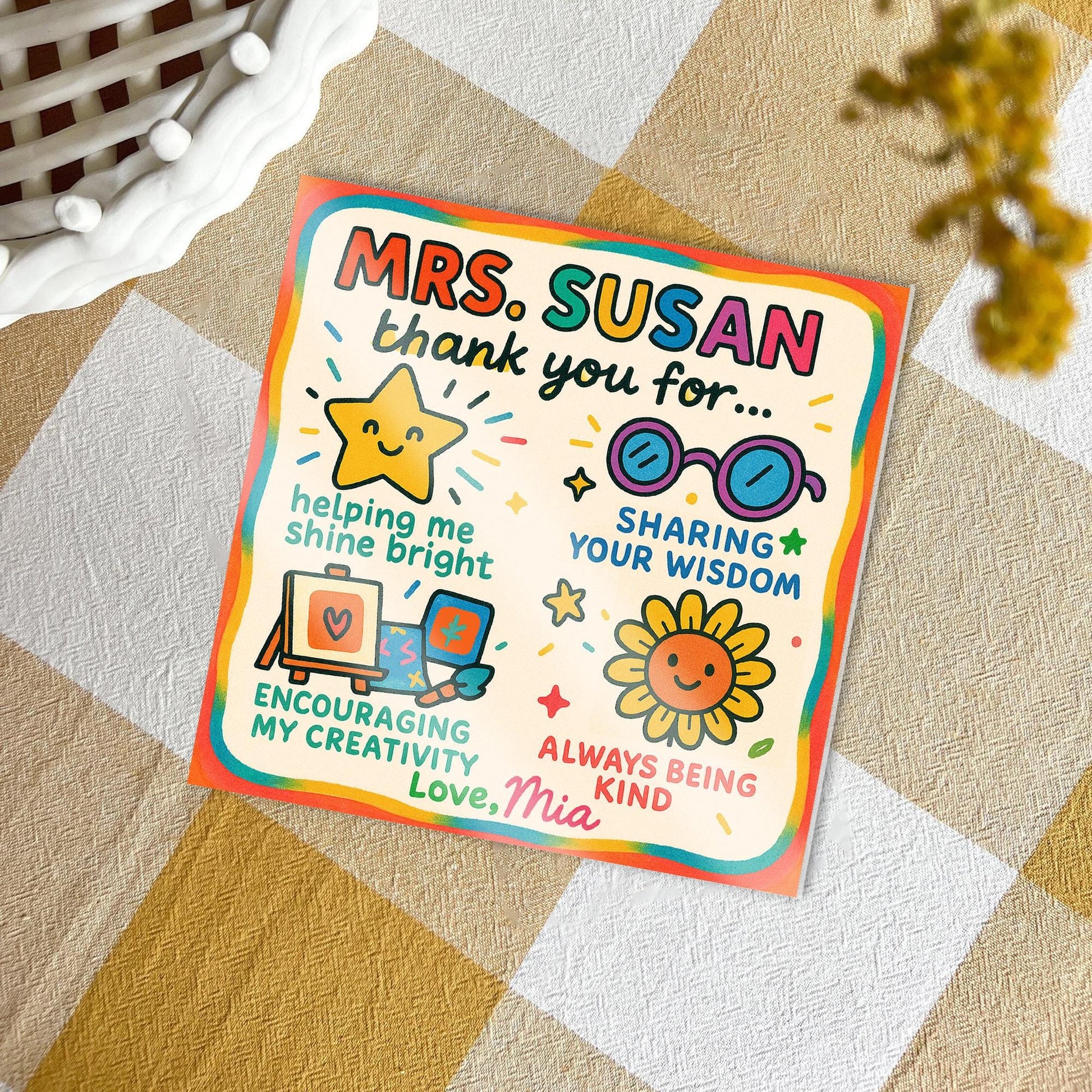 Thank You Teacher Coaster – Personalized Gift from Student, Cute Appreciation Gift for Mrs. Susan, End of Year Teacher Coaster