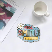 Custom Math Teacher Coaster – Personalized Name Gift with Ruler Design, Cute Desk or Classroom Decor for Educators and Tutors