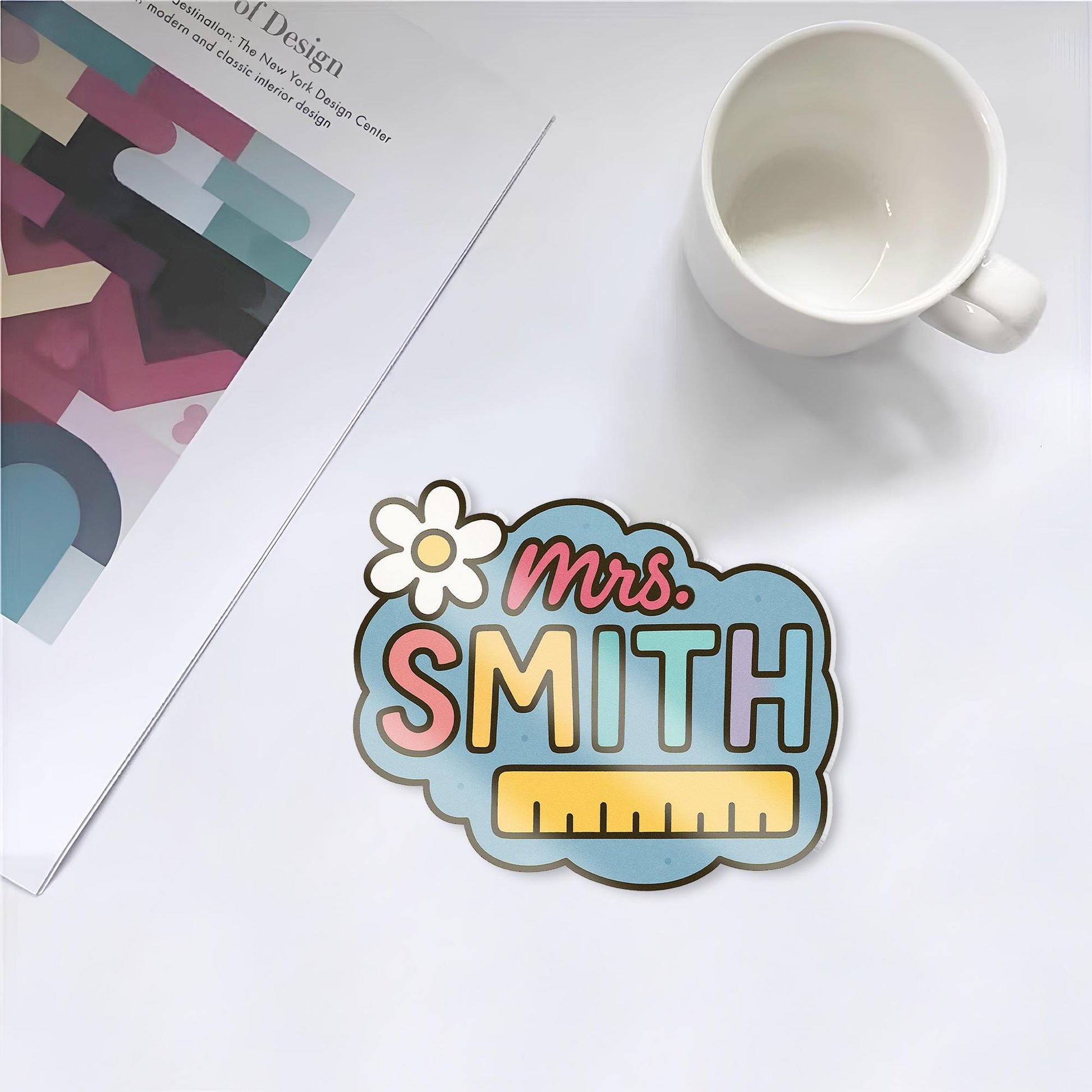 Custom Math Teacher Coaster – Personalized Name Gift with Ruler Design, Cute Desk or Classroom Decor for Educators and Tutors