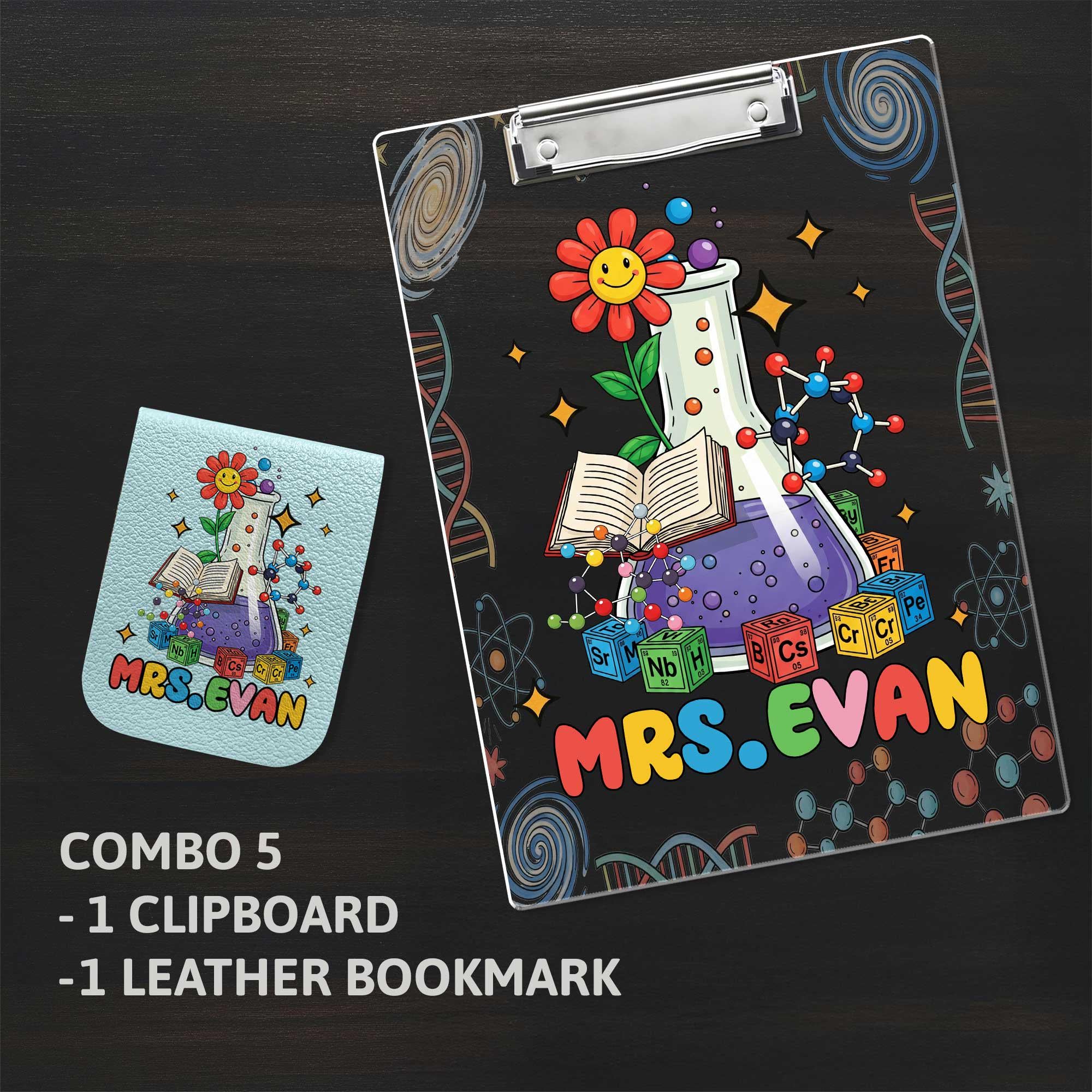 Science Teacher Clipboard and Name Tag Set – Custom Chemistry School Supplies for Back to School Gift – Personalized Science Teacher Gift