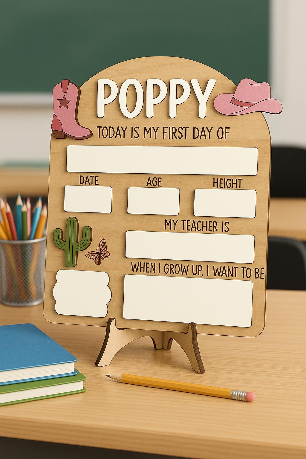 Personalized Cowgirl First Day of School Sign – Back to School Reusable Board – Western Kid School Photo Prop – Custom Name Sign for Girls