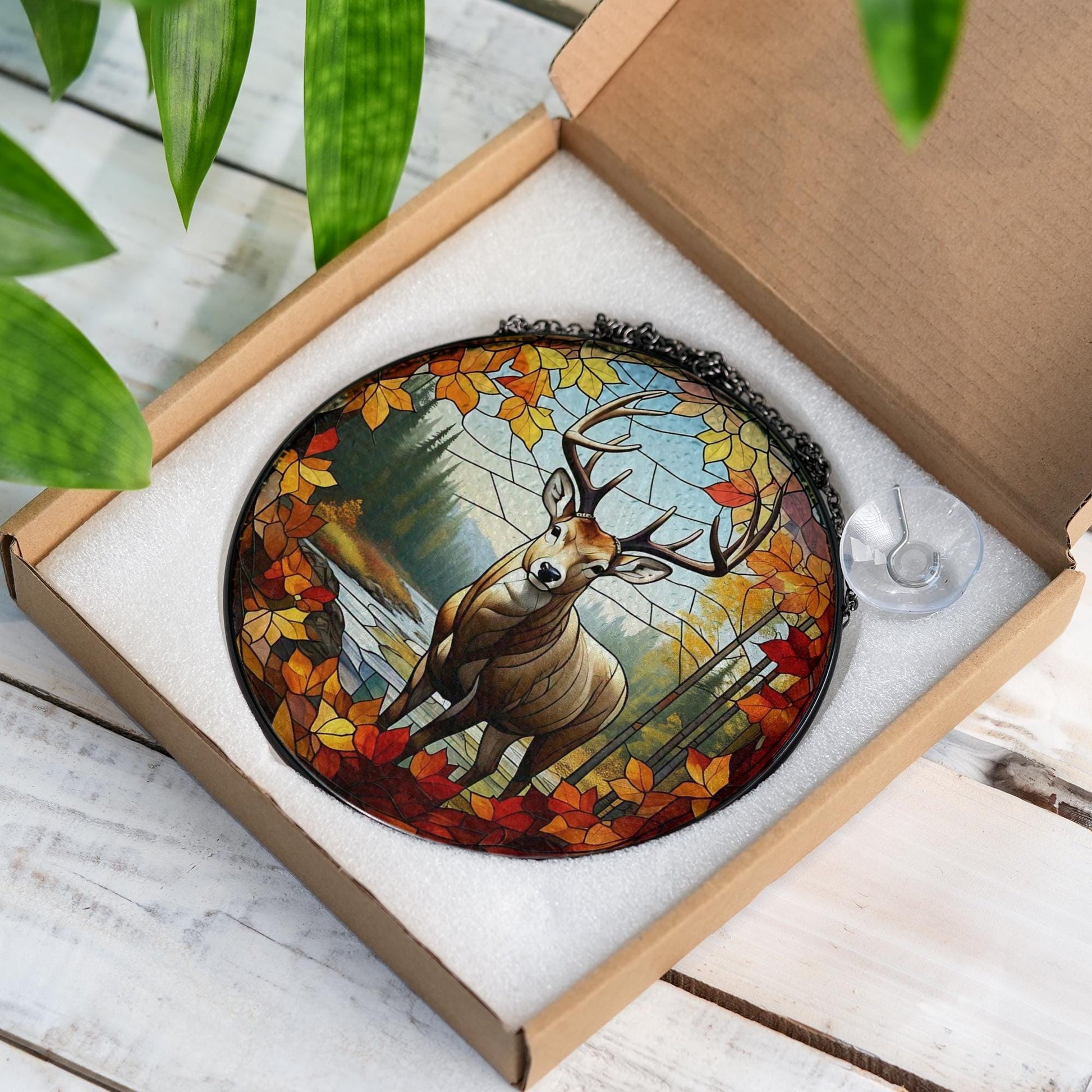 Deer Glass Suncatcher for Autumn | Stained Forest Buck Fall Decor | Rustic Woodland Window Hanging | Cabin Wildlife Home Gift