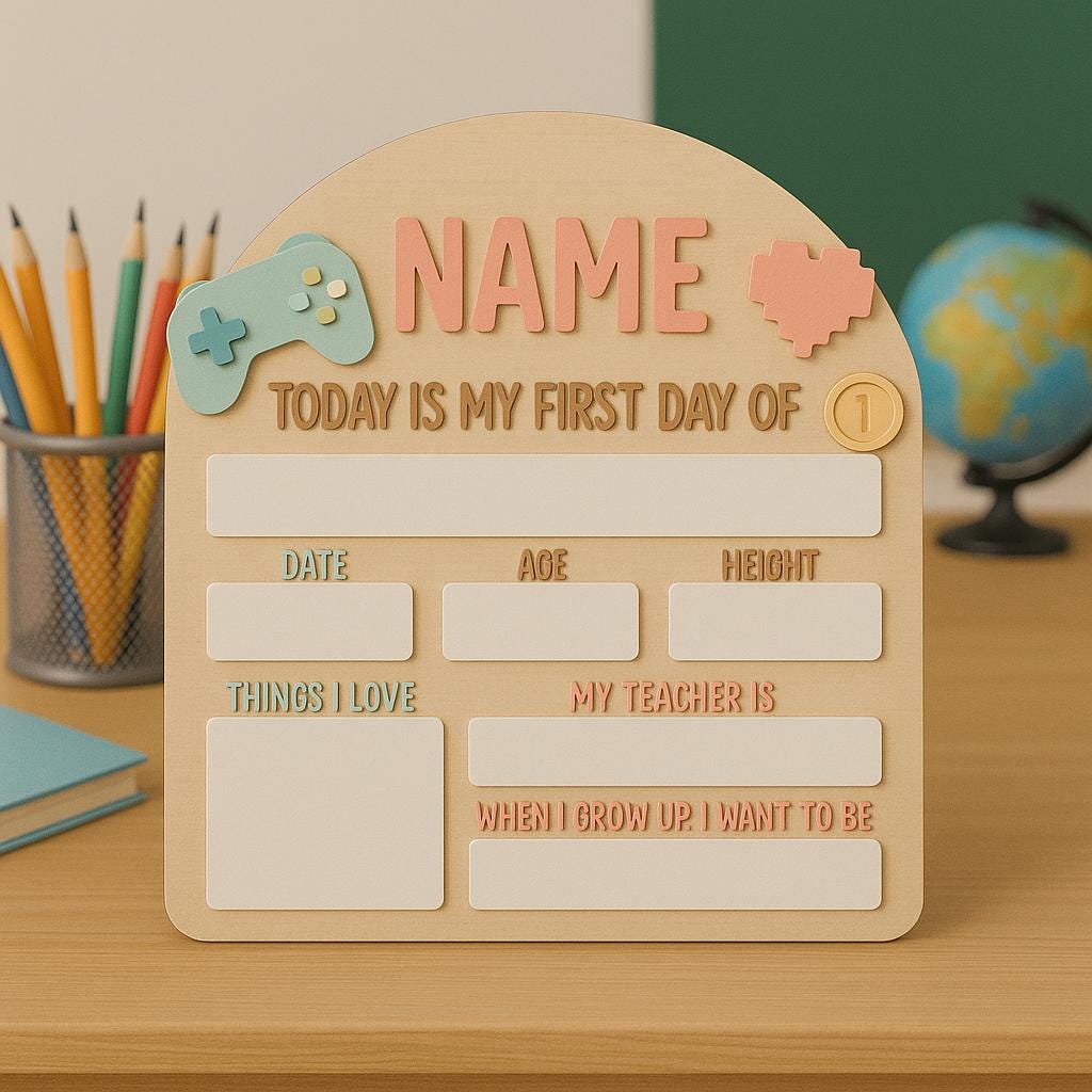 Personalized Pastel Gaming First Day of School Sign, Interchangeable Back to School Board for Girls, Reusable School Milestone Photo Prop