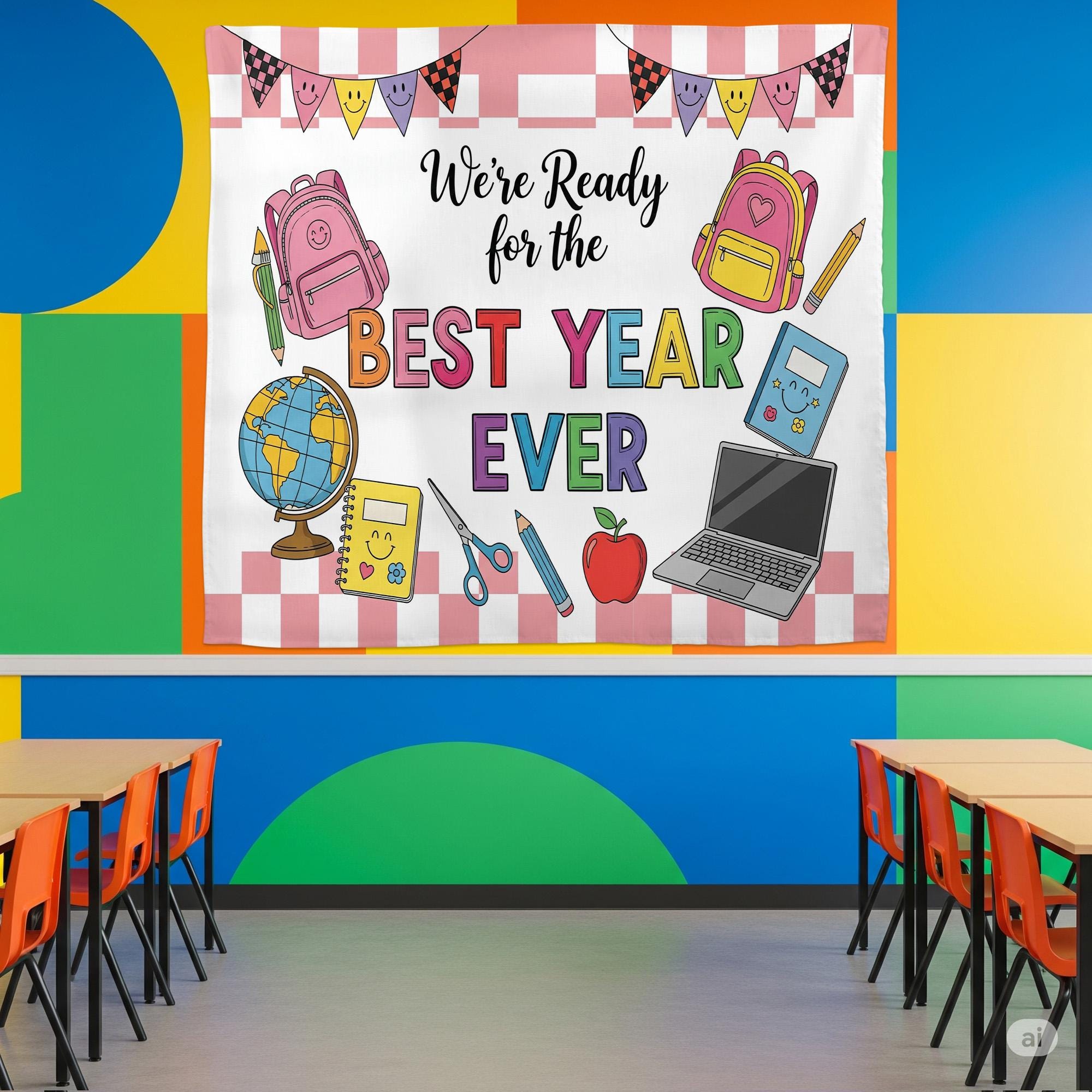 Personalized Back to School Tapestry, Classroom Wall Decor, First Day of School Sign, Teacher Banner,Best Year Ever Tapestry,Classroom Decor