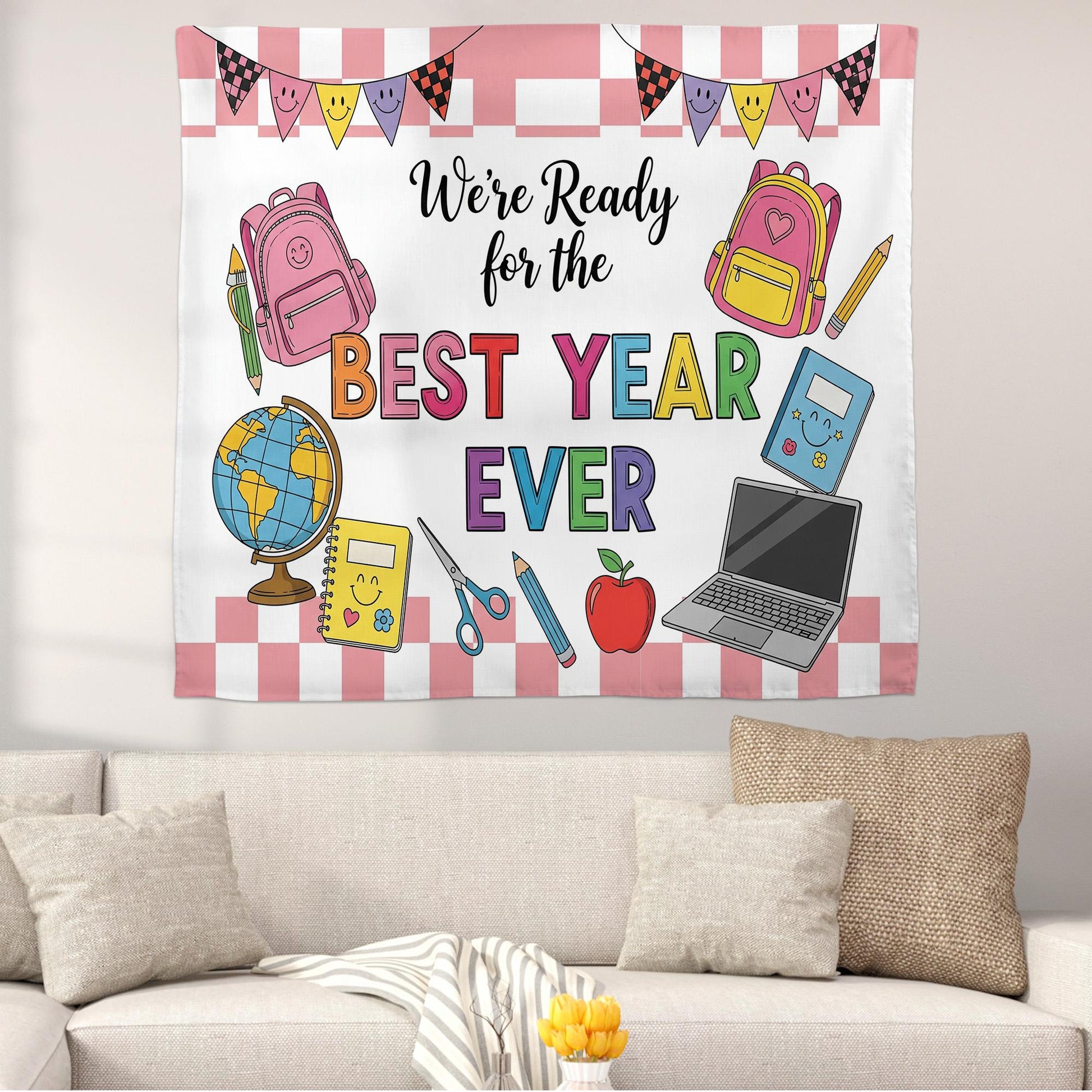 Personalized Back to School Tapestry, Classroom Wall Decor, First Day of School Sign, Teacher Banner,Best Year Ever Tapestry,Classroom Decor