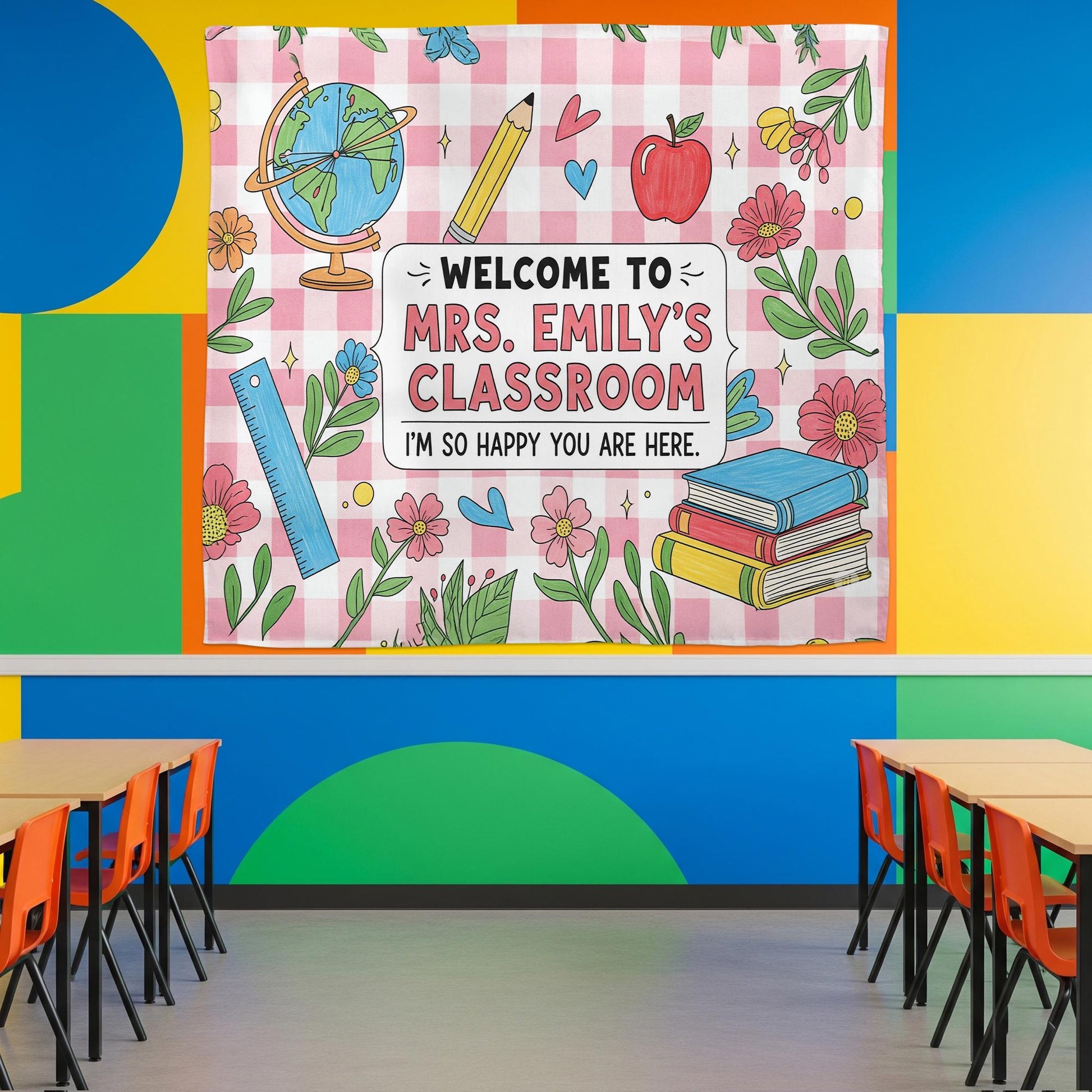 Personalized Classroom Tapestry, Teacher Welcome Sign, Custom Name Back to School Decor, Mrs. Classroom Wall Hanging Banner, Class Decor