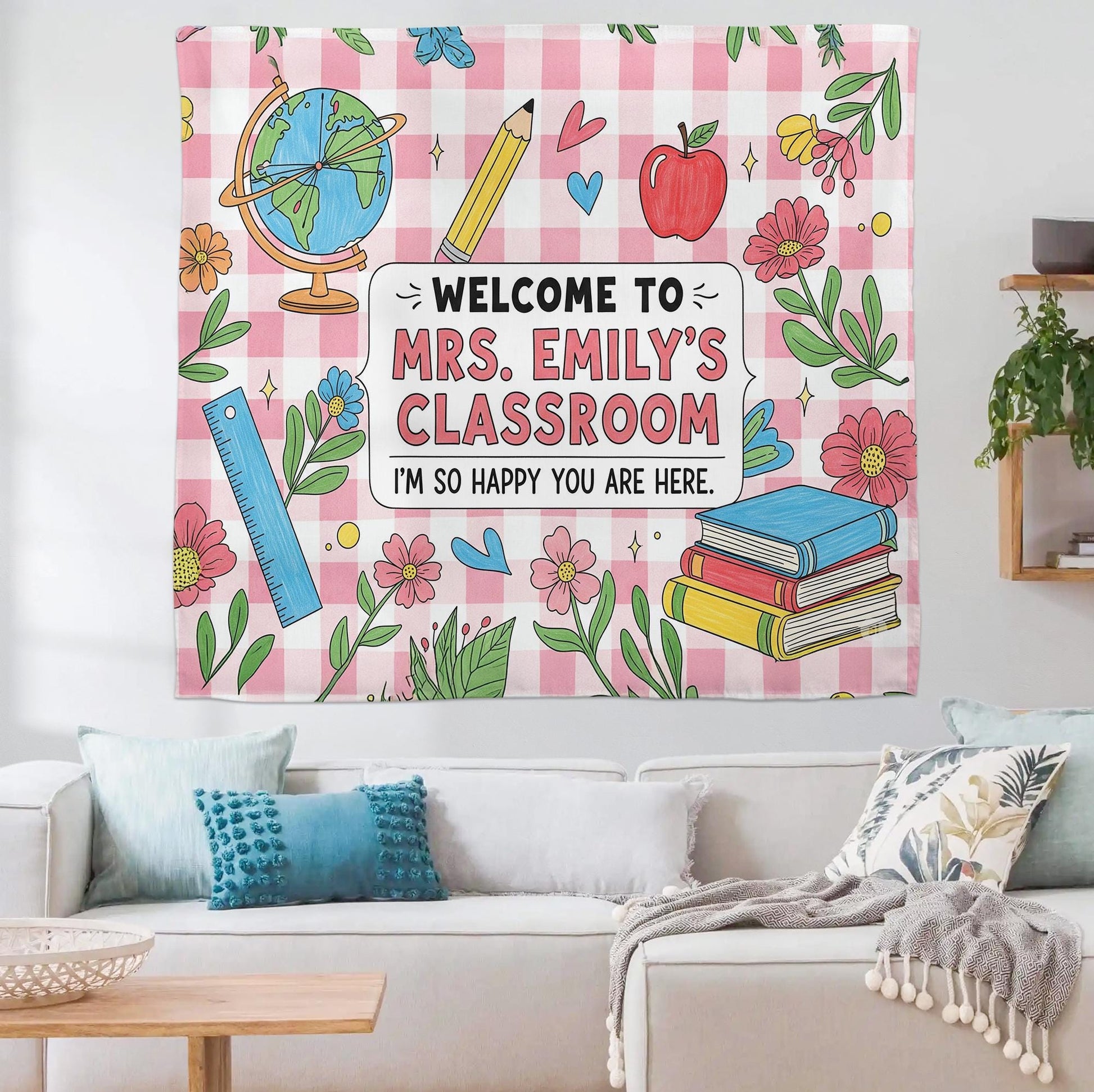 Personalized Classroom Tapestry, Teacher Welcome Sign, Custom Name Back to School Decor, Mrs. Classroom Wall Hanging Banner, Class Decor