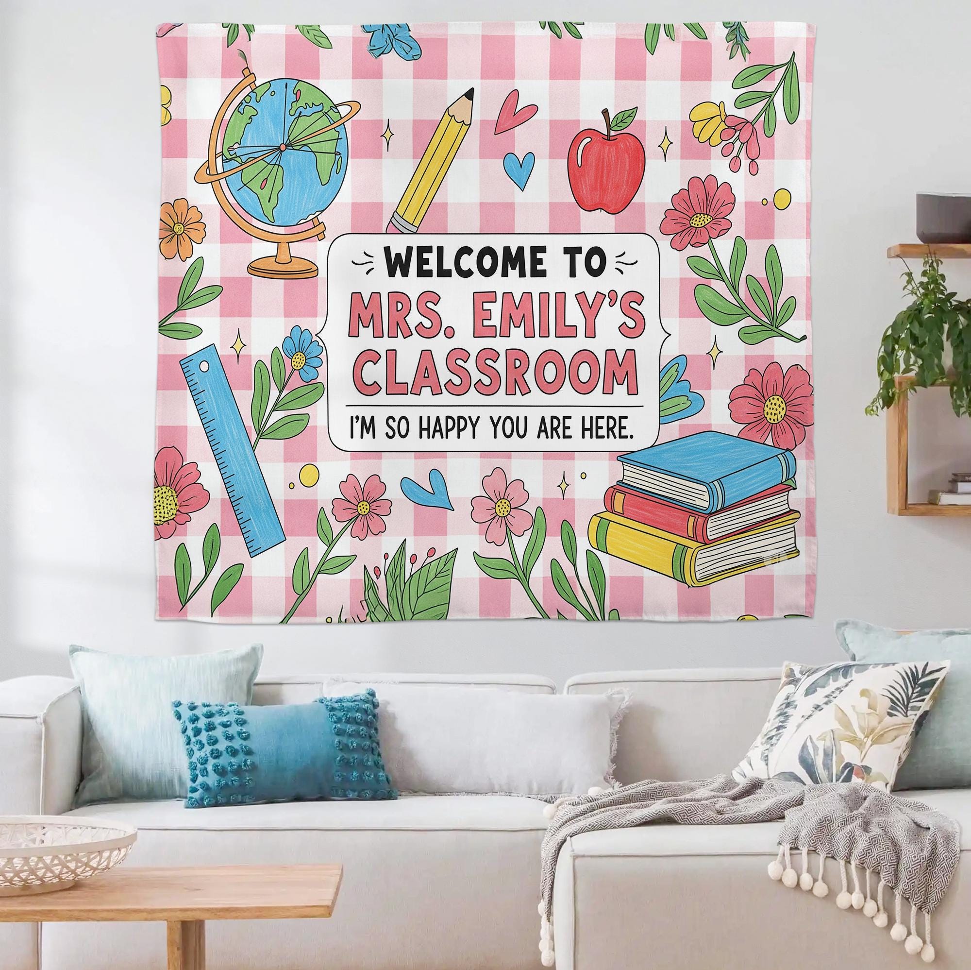 Personalized Classroom Tapestry, Teacher Welcome Sign, Custom Name Back to School Decor, Mrs. Classroom Wall Hanging Banner, Class Decor