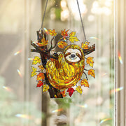 Sloth Holographic Acrylic Window Hanging – Fall Leaves Cute Animal Decor, Lazy Day Sun Catcher Gift for Sloth Lovers