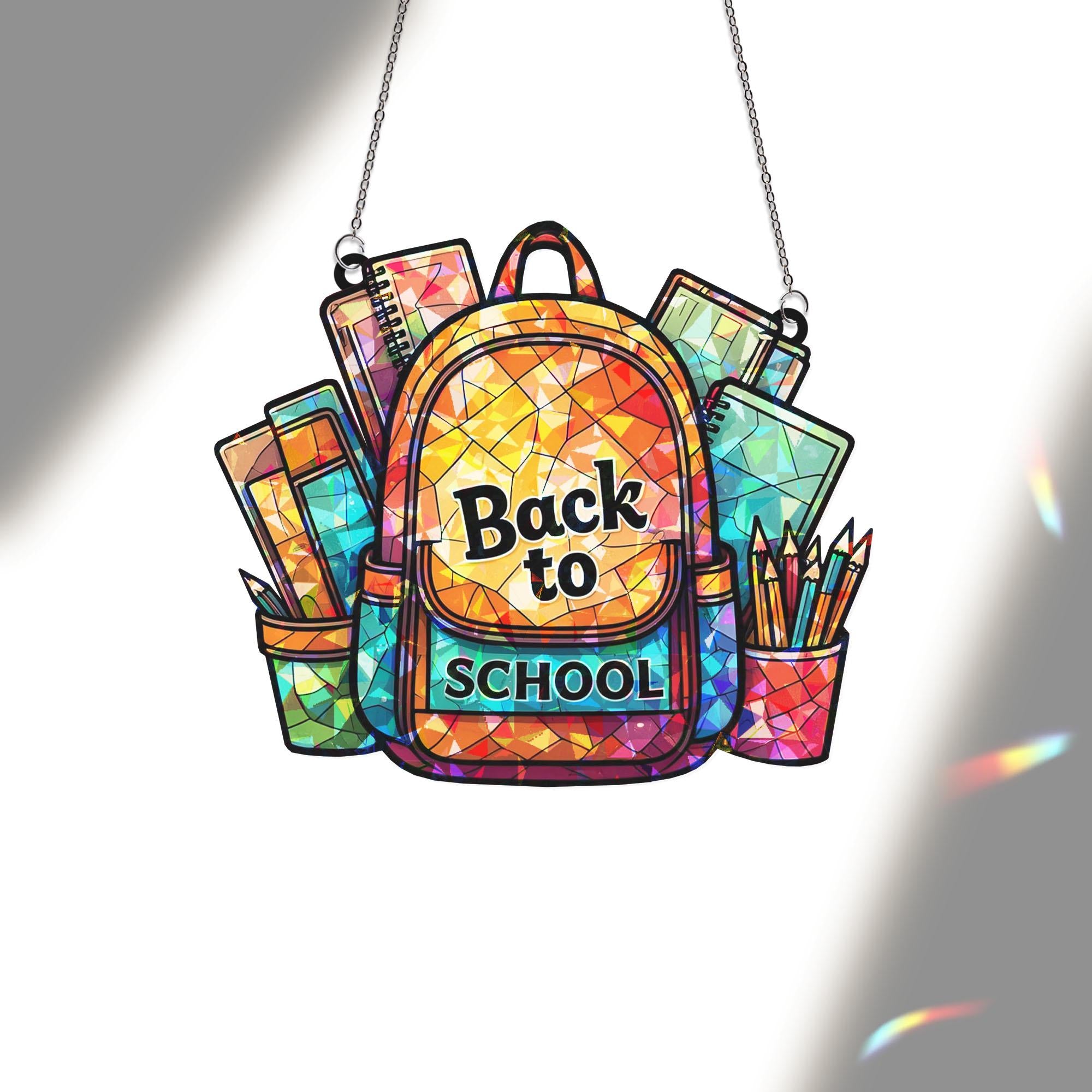 Back to School Backpack Window Hanging, Classroom Decor, Teacher Sun Catcher, Colorful School Window Art