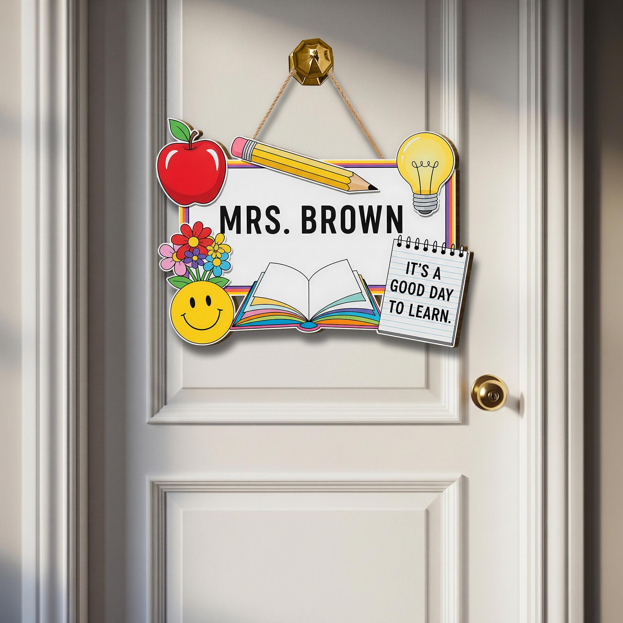 Teacher Door Sign, Custom Classroom Sign, School Decor for Teachers, Name Sign with Icons, Back to School Gift, Learning Decor