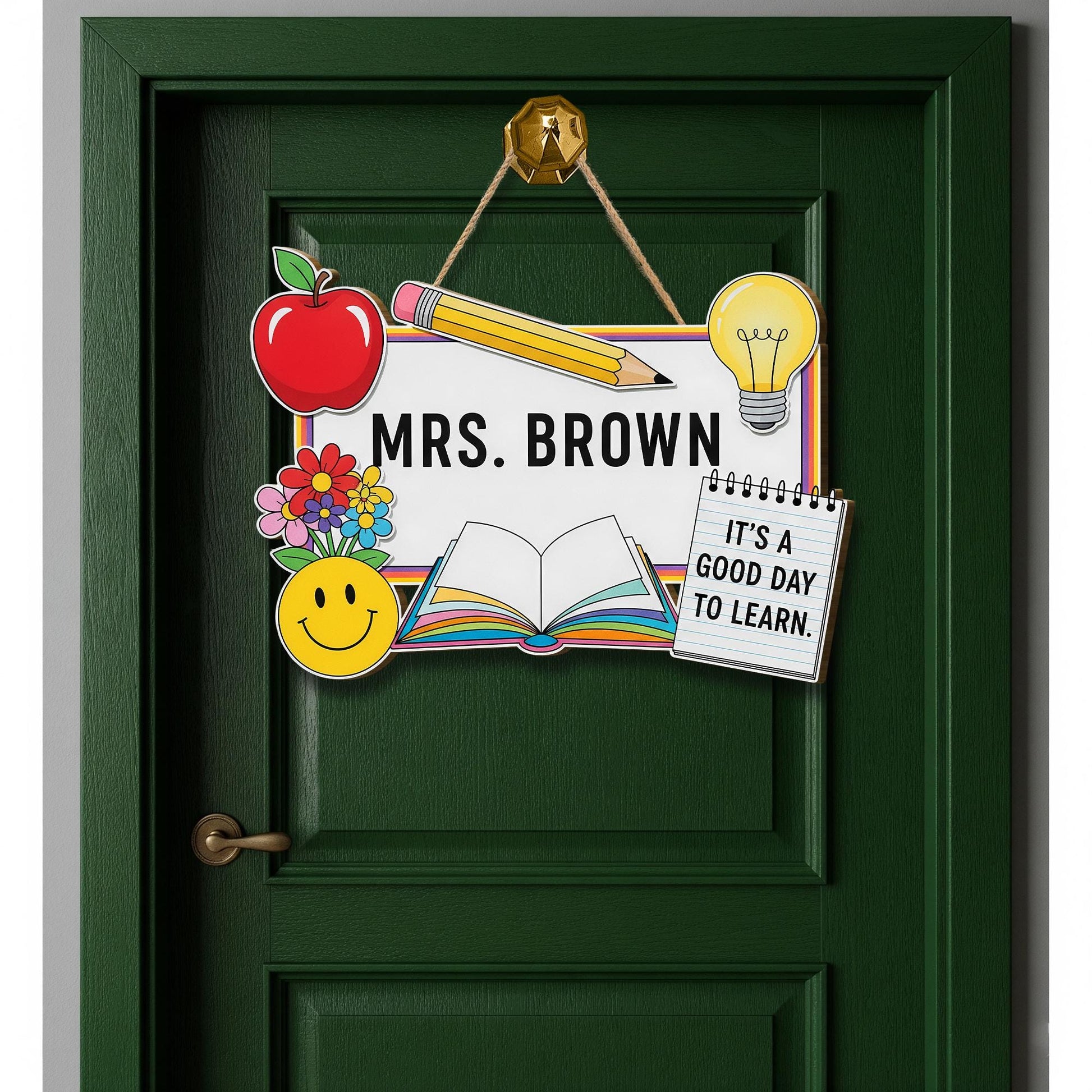 Teacher Door Sign, Custom Classroom Sign, School Decor for Teachers, Name Sign with Icons, Back to School Gift, Learning Decor