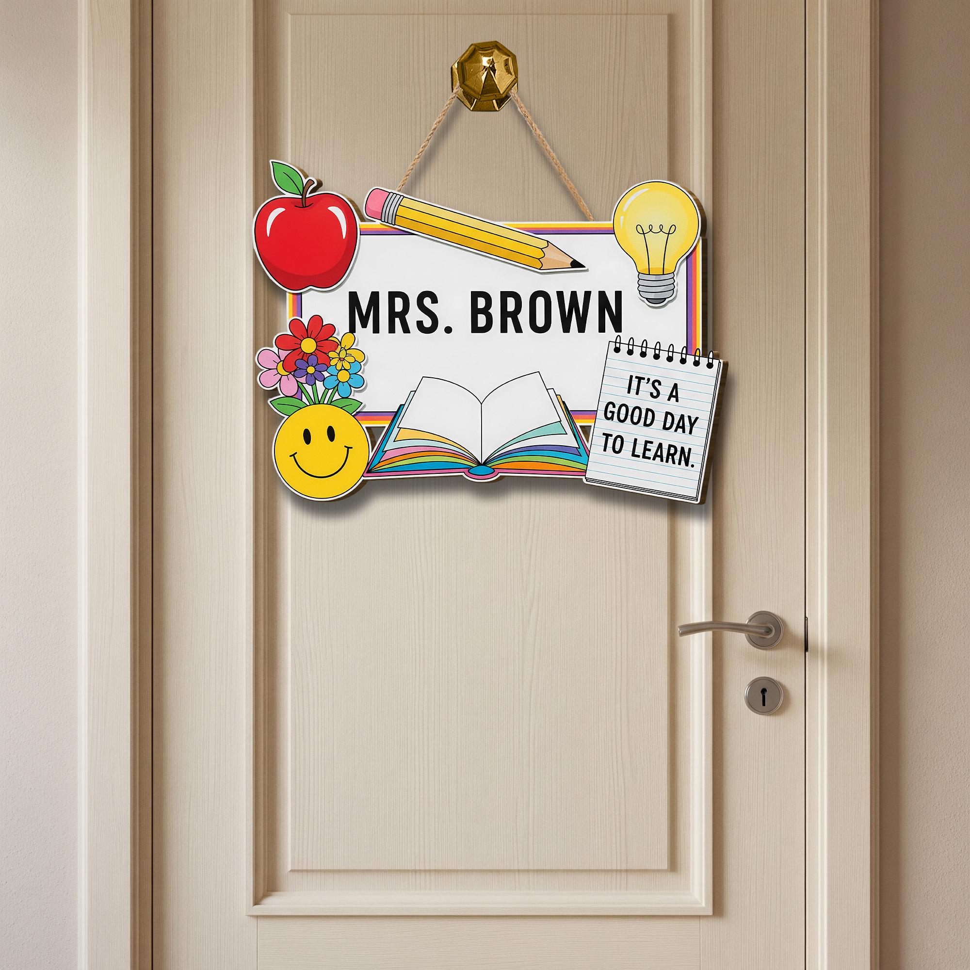 Teacher Door Sign, Custom Classroom Sign, School Decor for Teachers, Name Sign with Icons, Back to School Gift, Learning Decor