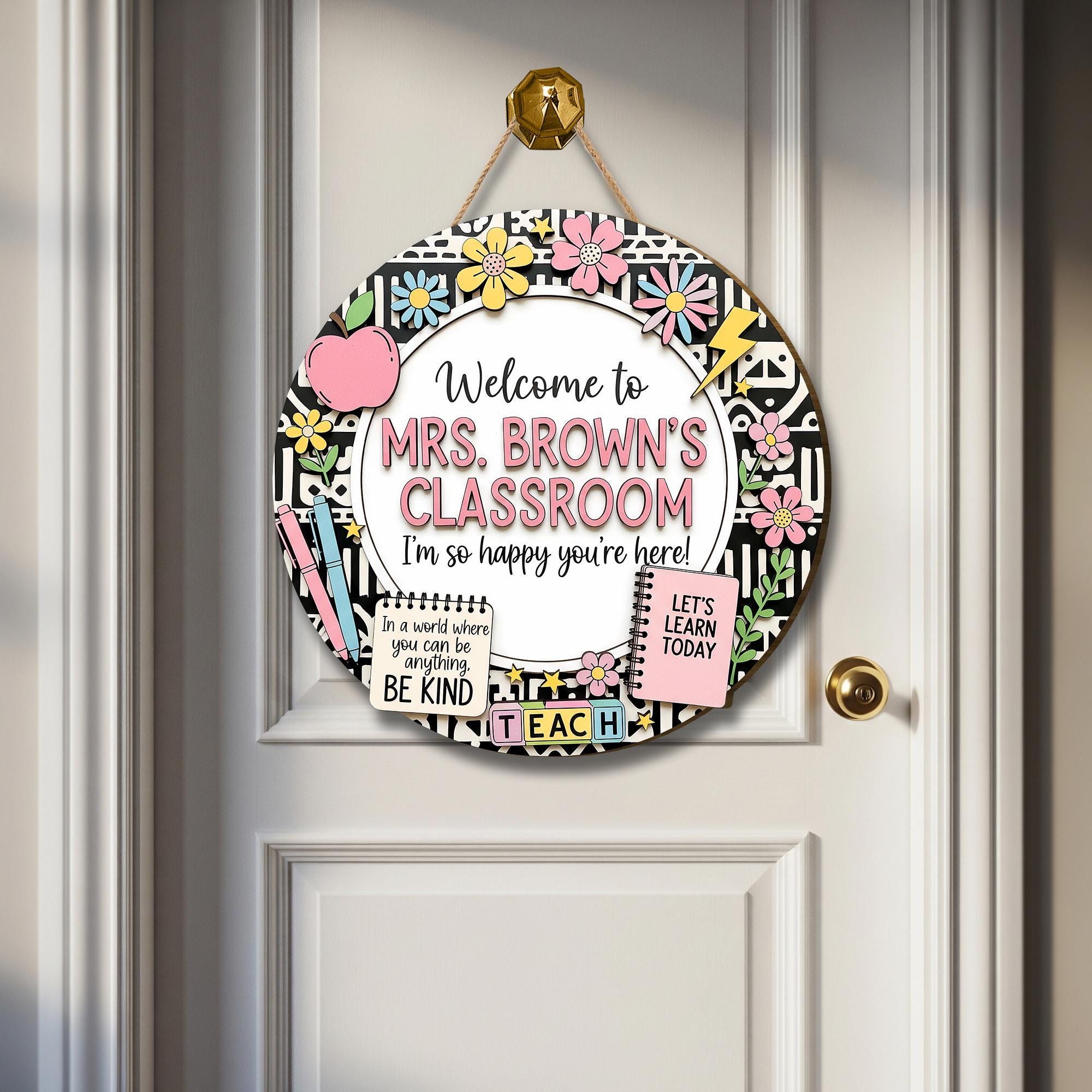Welcome Classroom Wooden Sign, Teacher Door Sign, Floral School Decor, Custom Name Sign, Back to School Gift, Inspirational Teacher Sign