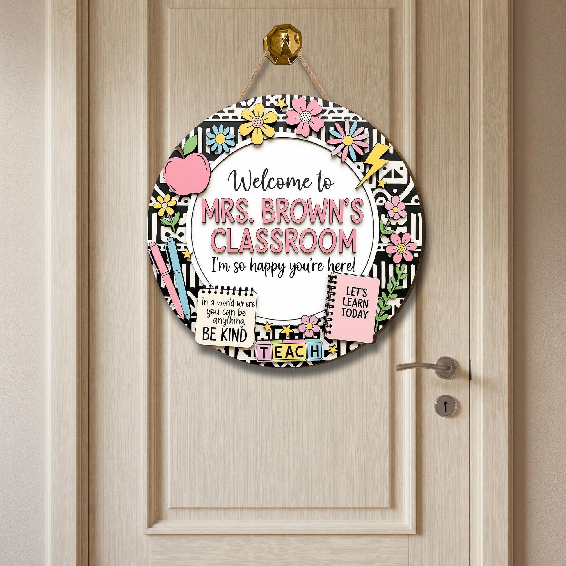 Welcome Classroom Wooden Sign, Teacher Door Sign, Floral School Decor, Custom Name Sign, Back to School Gift, Inspirational Teacher Sign