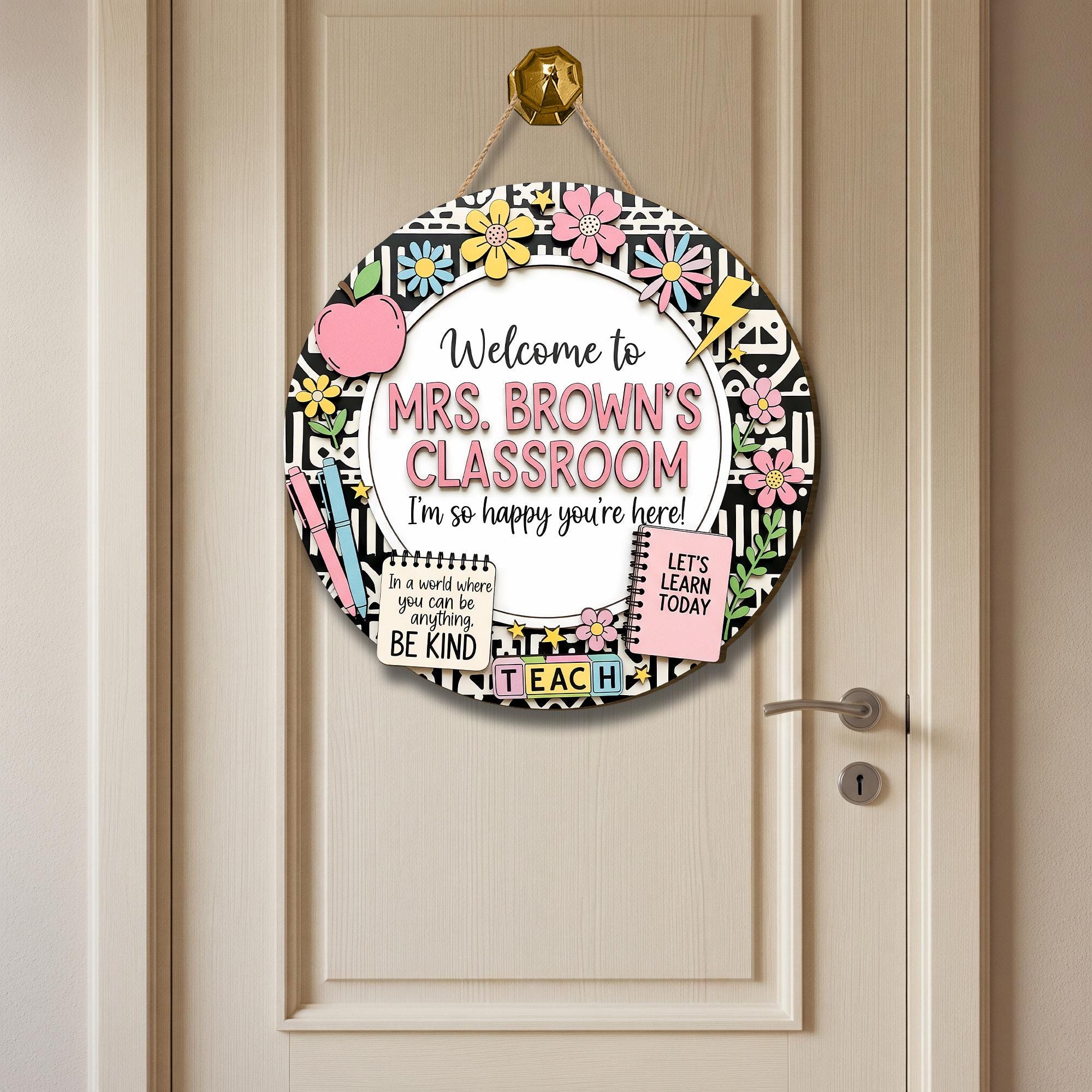 Welcome Classroom Wooden Sign, Teacher Door Sign, Floral School Decor, Custom Name Sign, Back to School Gift, Inspirational Teacher Sign