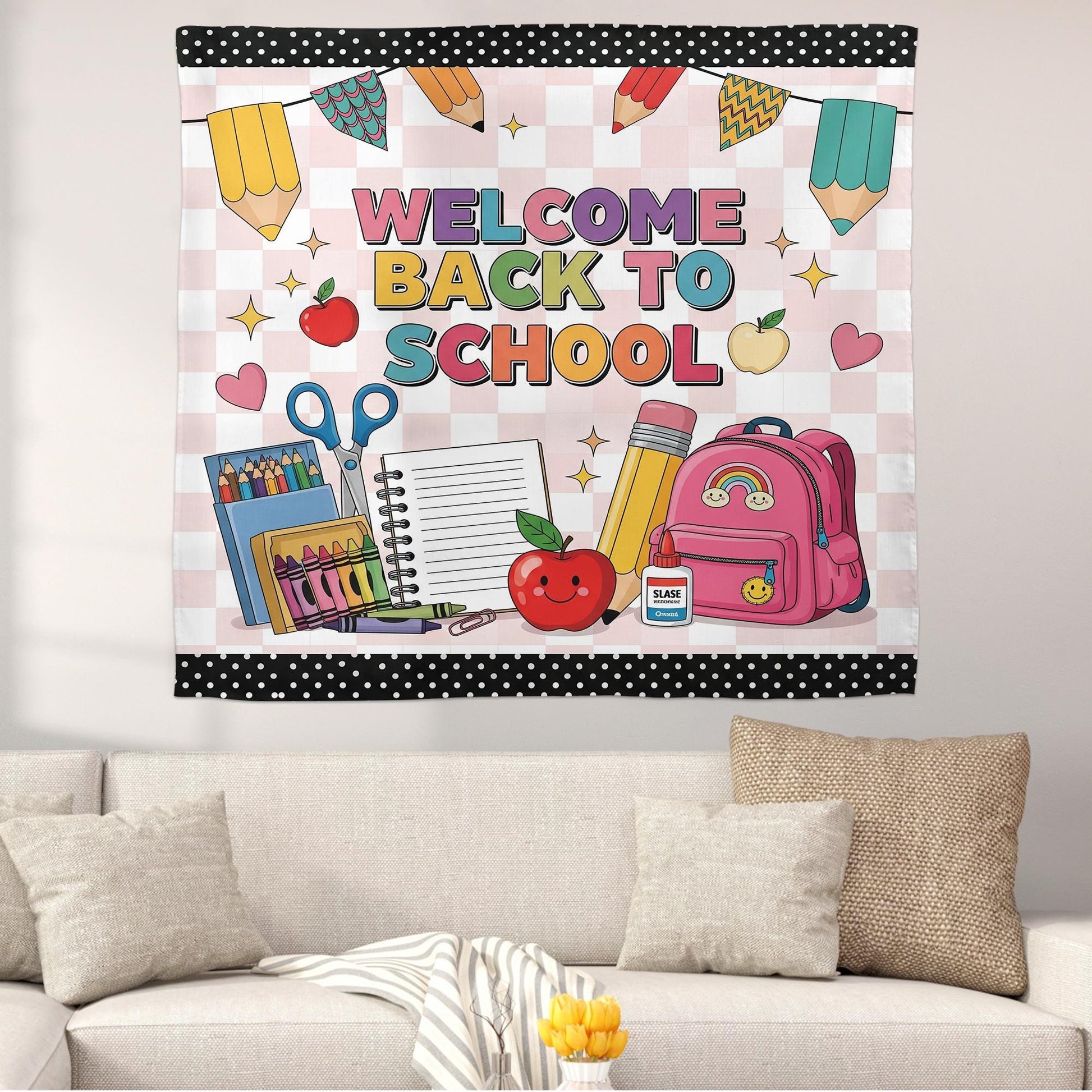 Back to School Tapestry, Classroom Wall Decor, Teacher Bulletin Board, School Banner, Welcome Sign, Kindergarten Decor