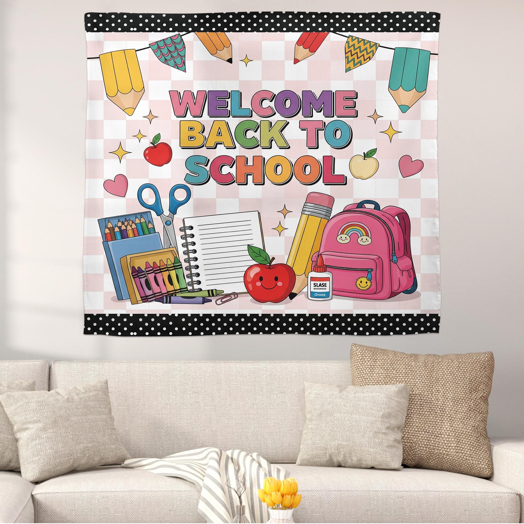 Back to School Tapestry, Classroom Wall Decor, Teacher Bulletin Board, School Banner, Welcome Sign, Kindergarten Decor
