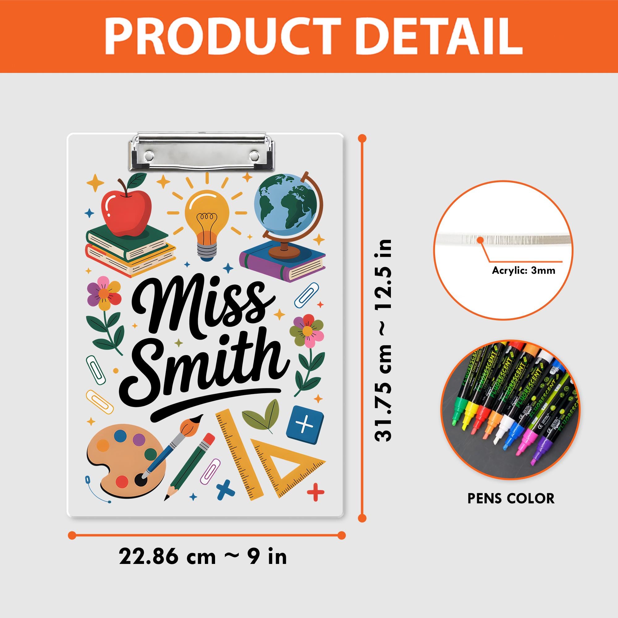 Personalized Teacher Clipboard with Name – Cute School Supplies Theme, Custom Back to School Gift for Classroom or Office Decor, Educators