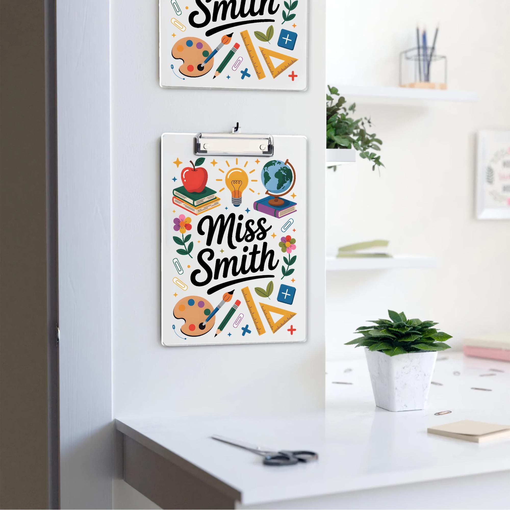 Personalized Teacher Clipboard with Name – Cute School Supplies Theme, Custom Back to School Gift for Classroom or Office Decor, Educators