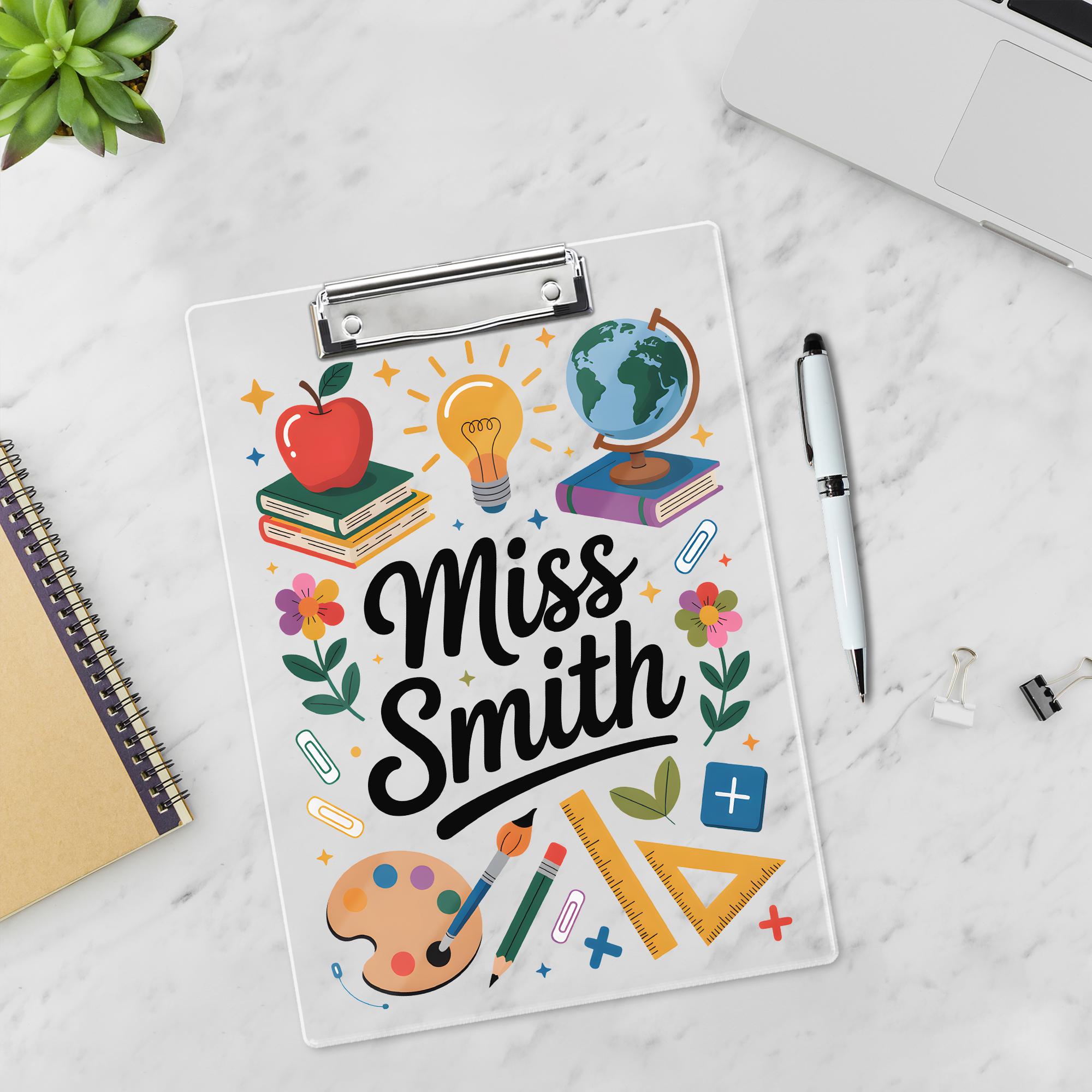 Personalized Teacher Clipboard with Name – Cute School Supplies Theme, Custom Back to School Gift for Classroom or Office Decor, Educators
