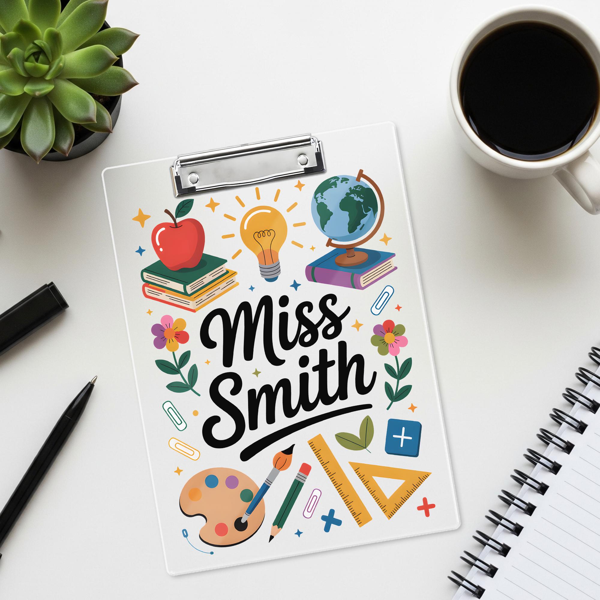 Personalized Teacher Clipboard with Name – Cute School Supplies Theme, Custom Back to School Gift for Classroom or Office Decor, Educators