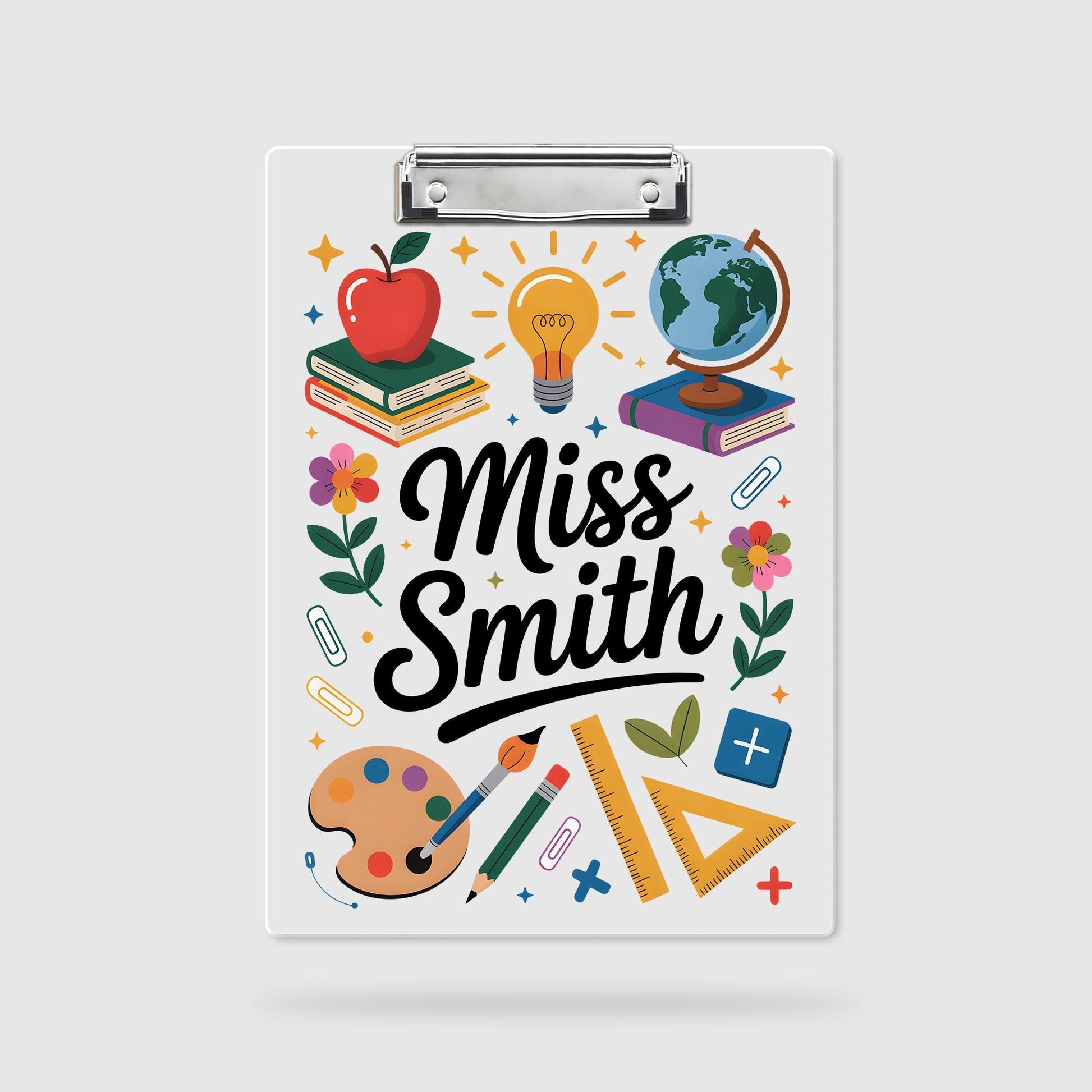 Personalized Teacher Clipboard with Name – Cute School Supplies Theme, Custom Back to School Gift for Classroom or Office Decor, Educators