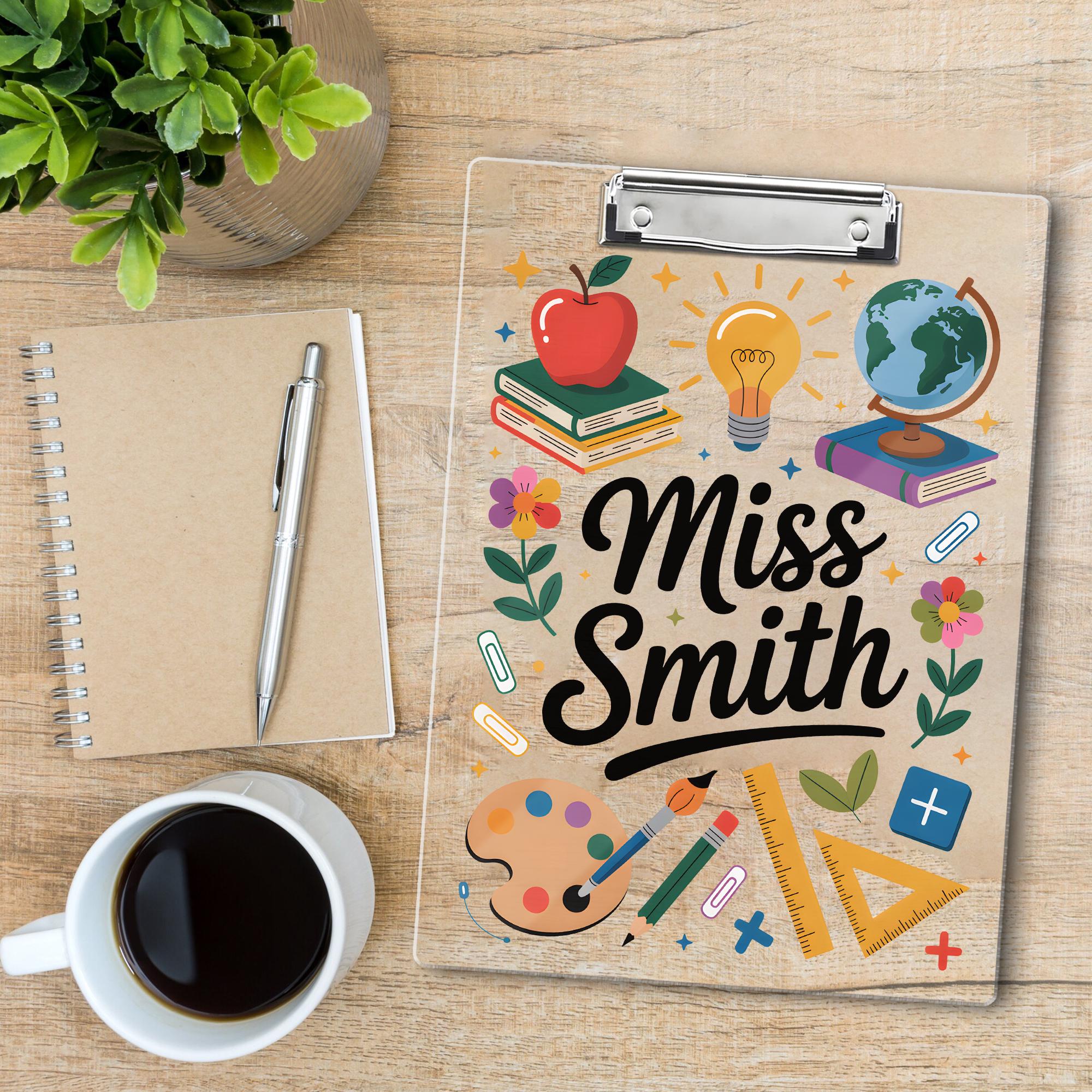 Personalized Teacher Clipboard with Name – Cute School Supplies Theme, Custom Back to School Gift for Classroom or Office Decor, Educators