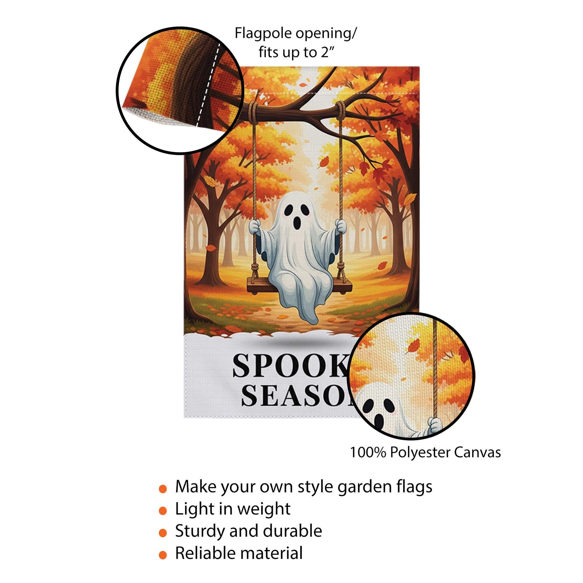 Adorable Ghost Spooky Season Garden Flag - Fall Halloween Outdoor Decor - Cute Boo Porch Banner - Autumn Yard Art