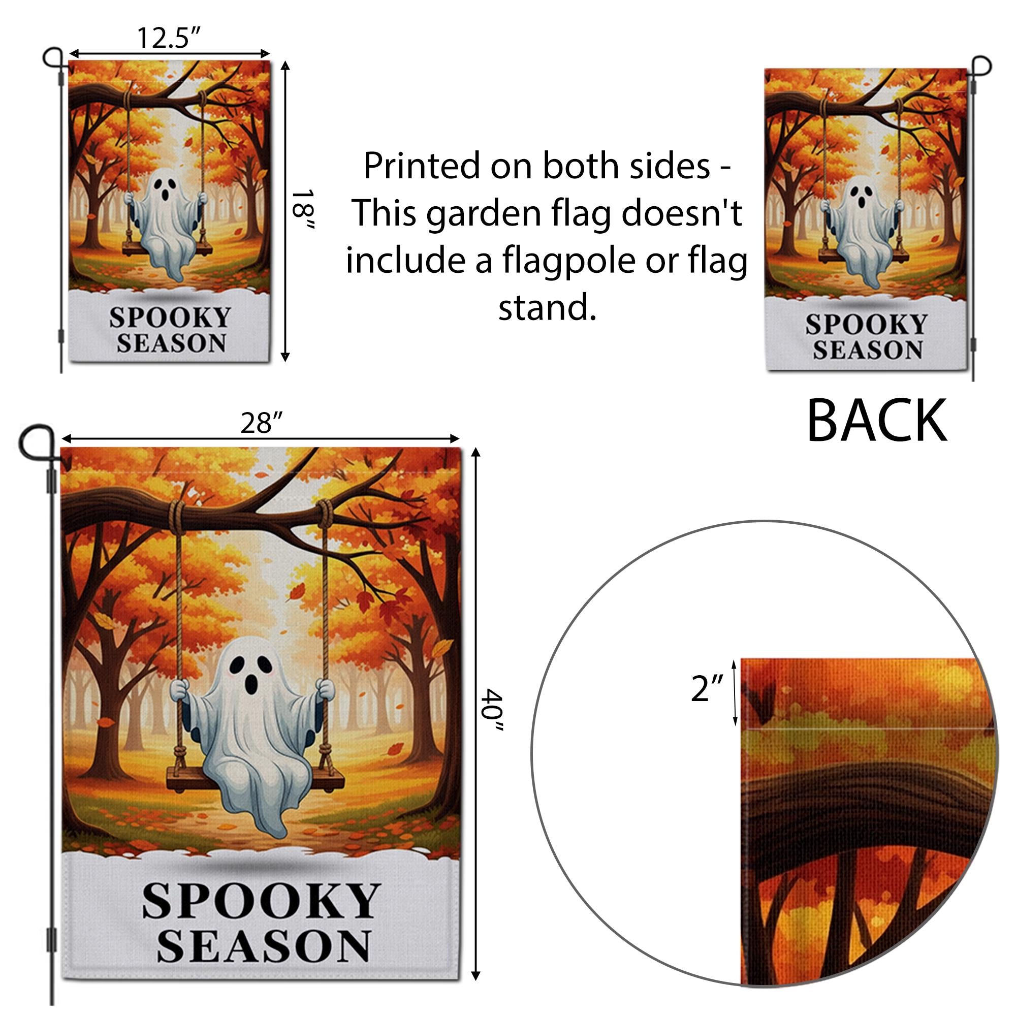 Adorable Ghost Spooky Season Garden Flag - Fall Halloween Outdoor Decor - Cute Boo Porch Banner - Autumn Yard Art