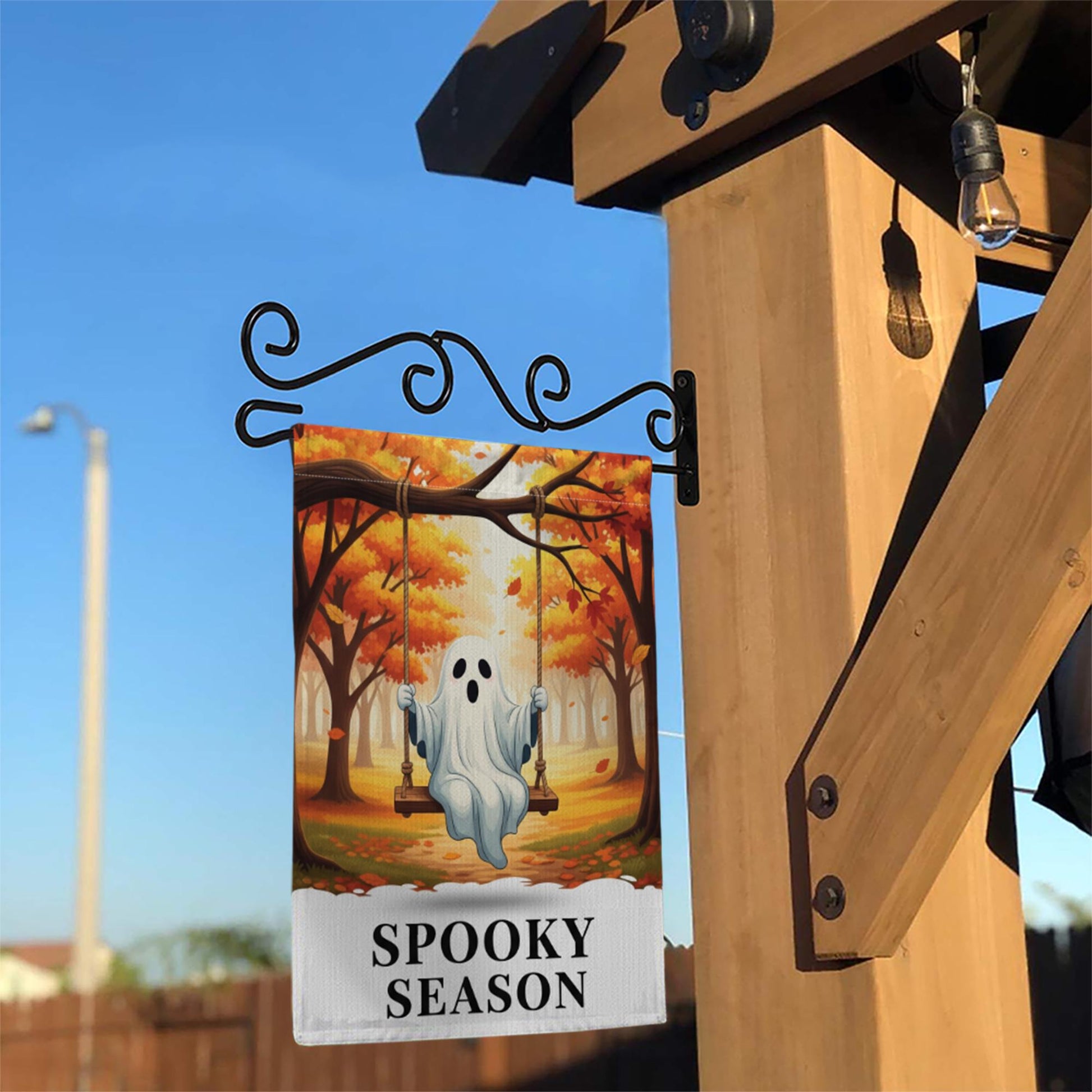 Adorable Ghost Spooky Season Garden Flag - Fall Halloween Outdoor Decor - Cute Boo Porch Banner - Autumn Yard Art