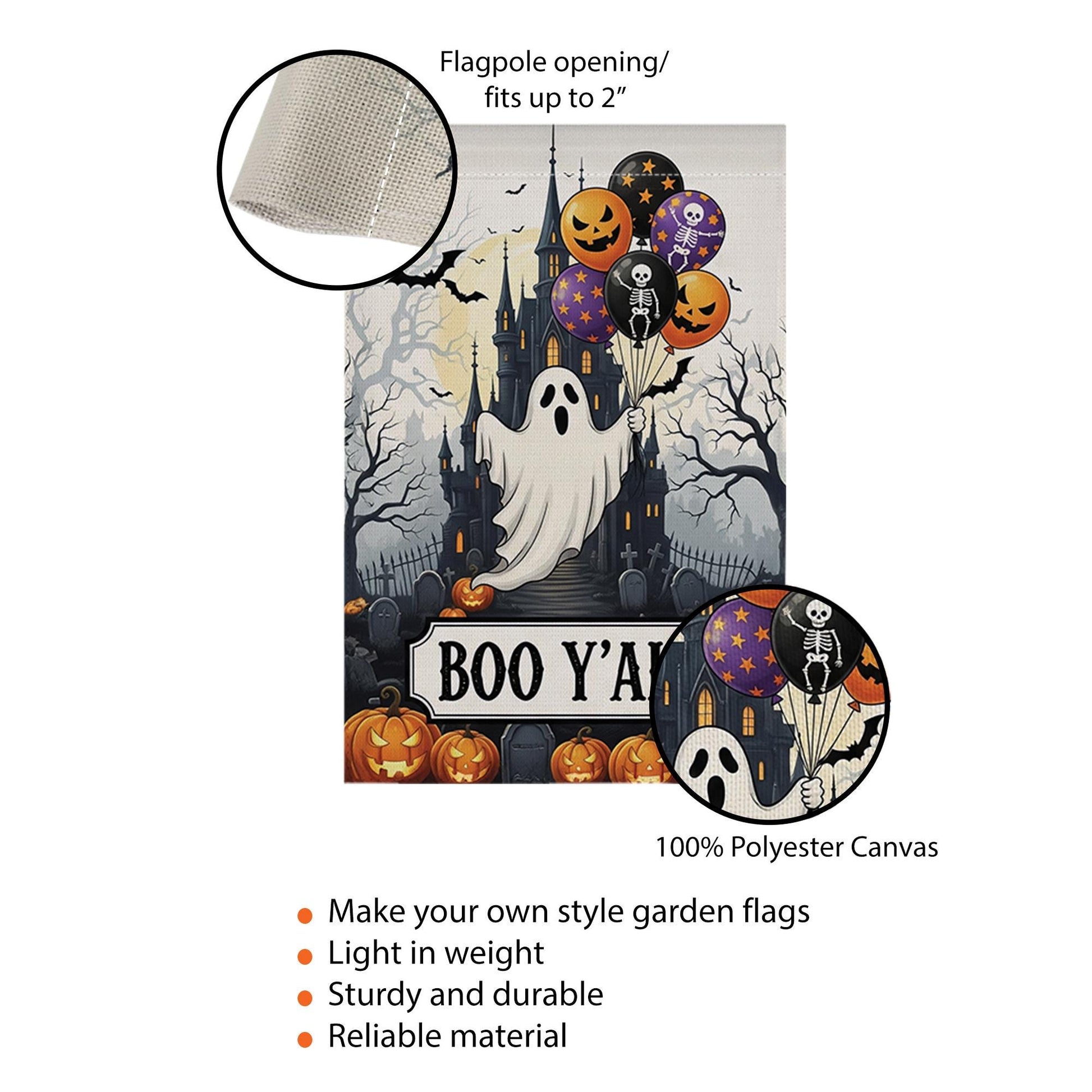 Boo Y'all Halloween Garden Flag - Spooky Ghost Castle Outdoor Decor - Pumpkin Yard Art - Fall Porch Banner - Trick or Treat Sign